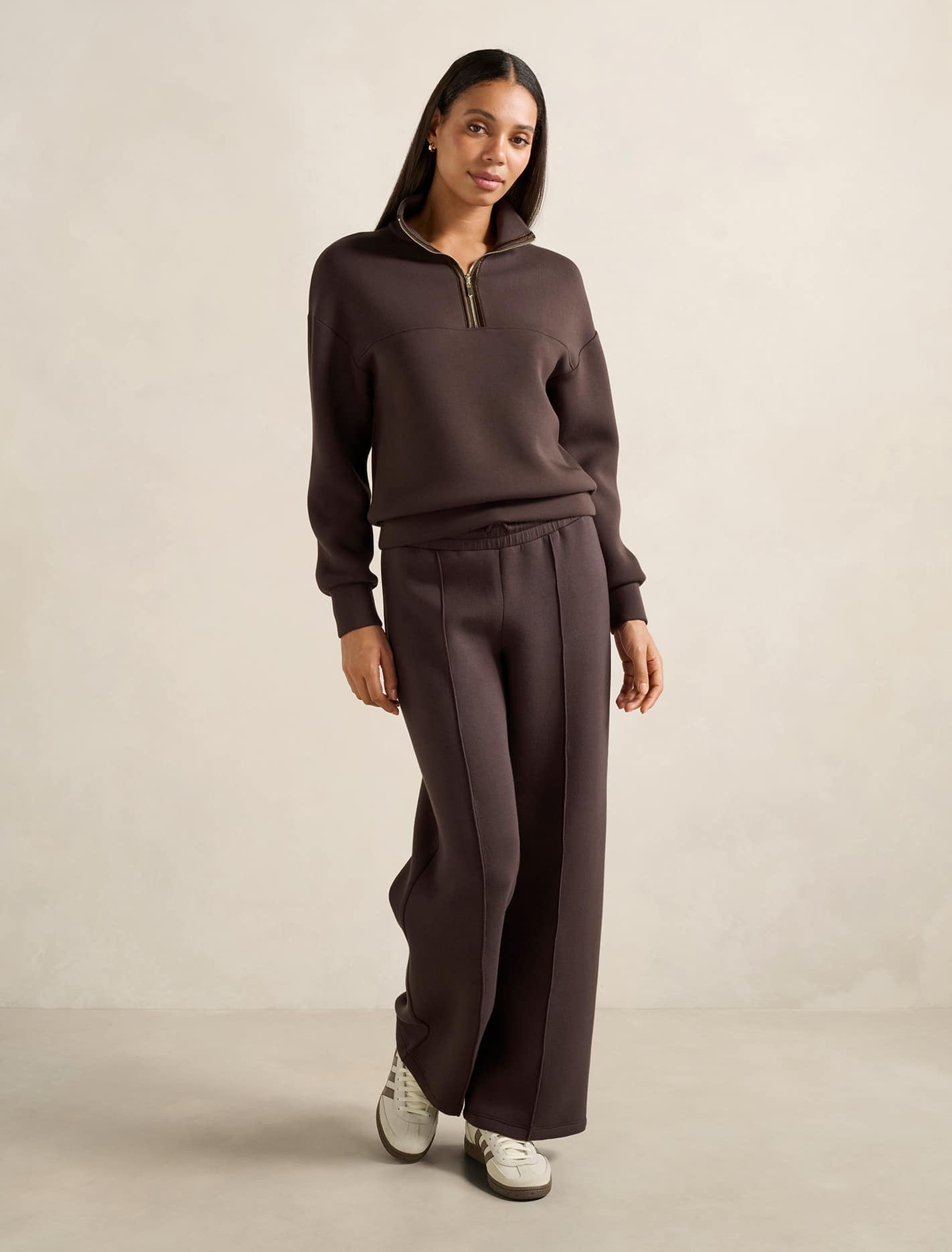 Lya Lounge Satin Trim Jumper Dark Chocolate