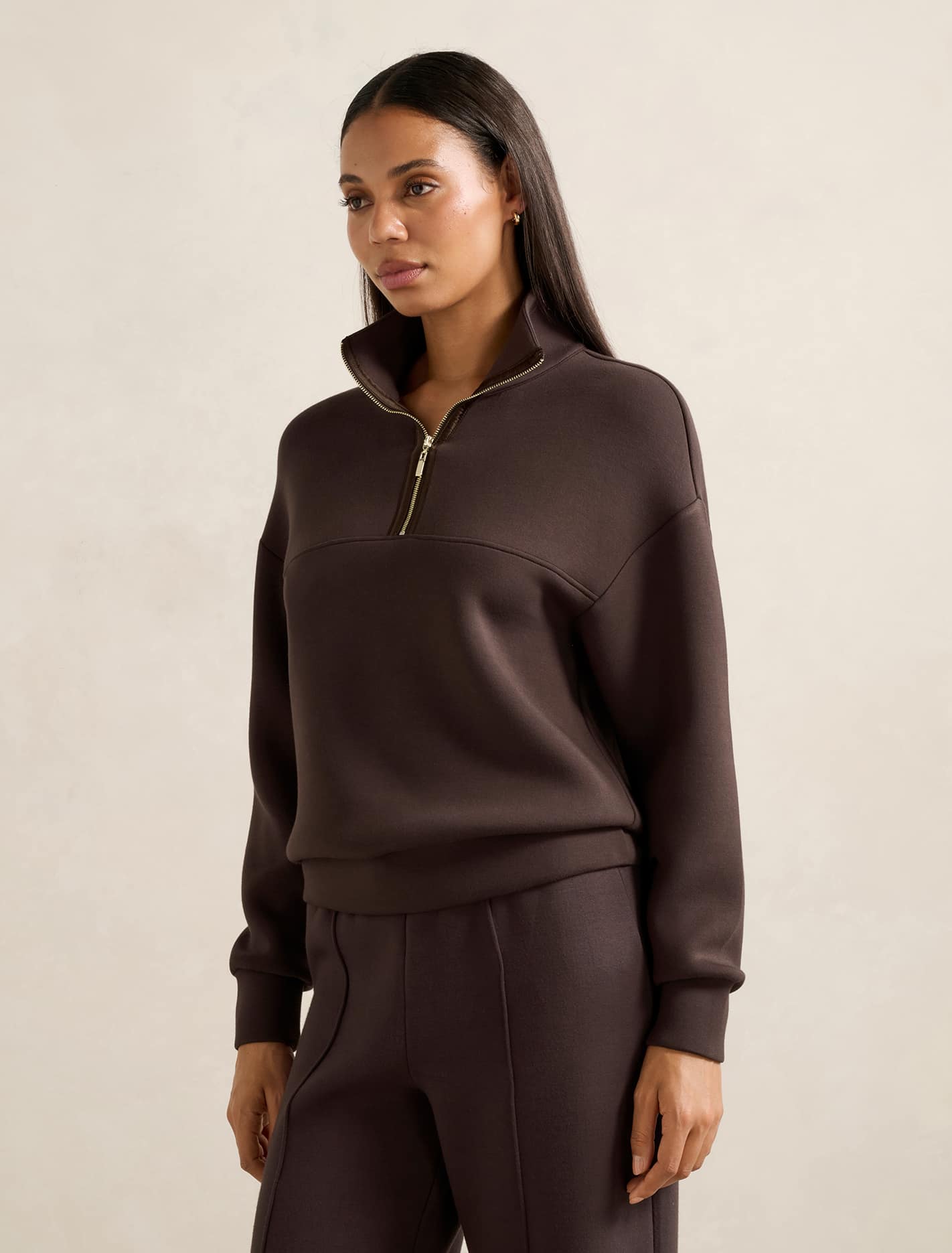 Lya Lounge Satin Trim Jumper Dark Chocolate
