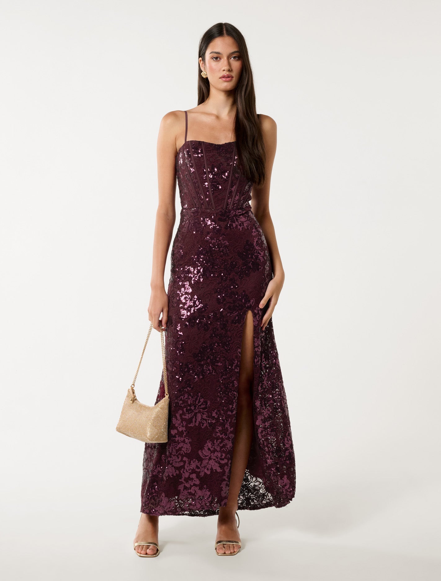 Lucia Strappy Sequin Maxi Dress Wine