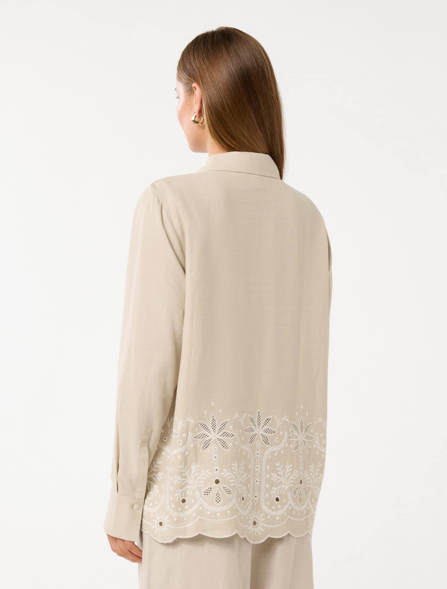 April Embroidered Shirt Tan Palmette Co-ord