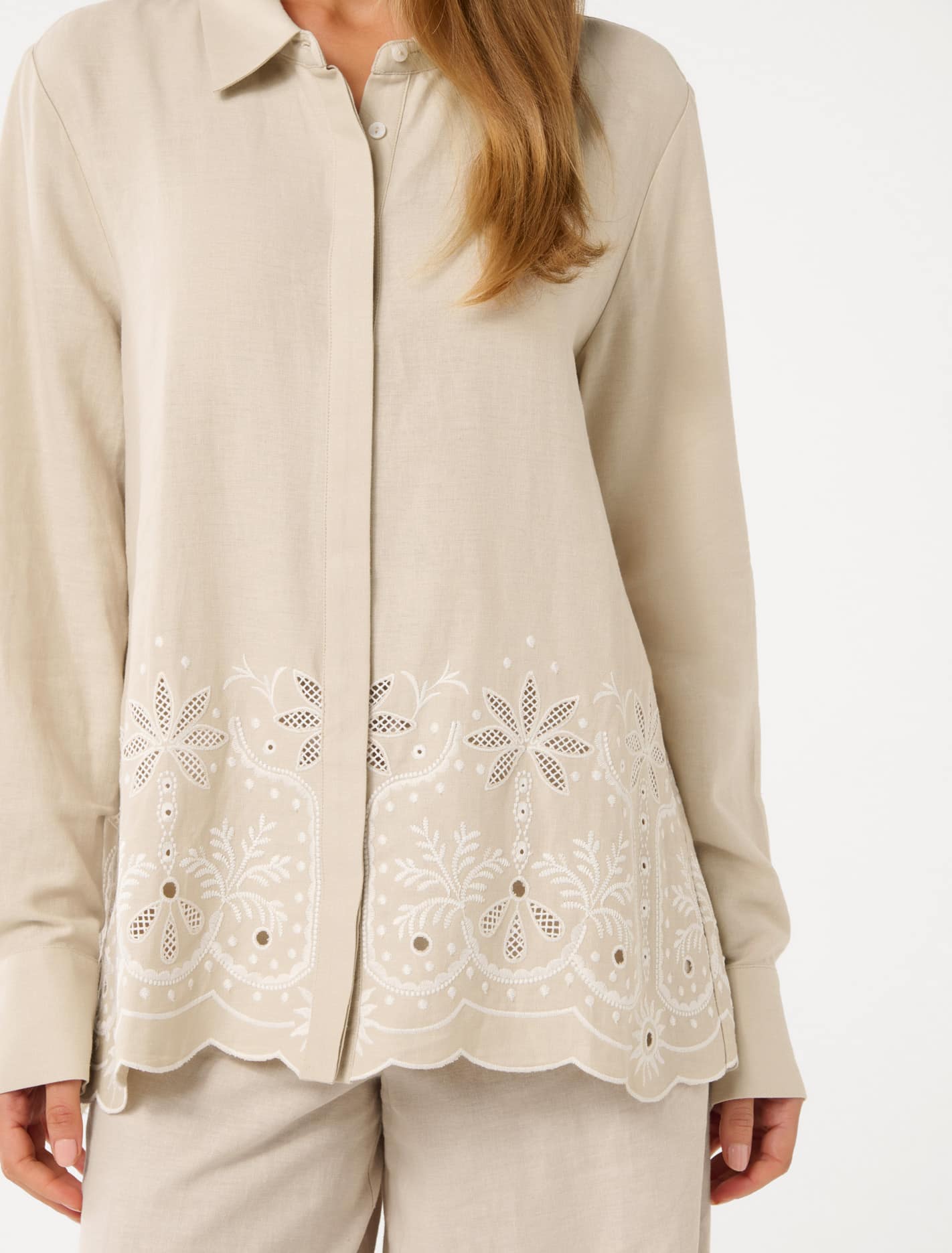 April Embroidered Shirt Tan Palmette Co-ord