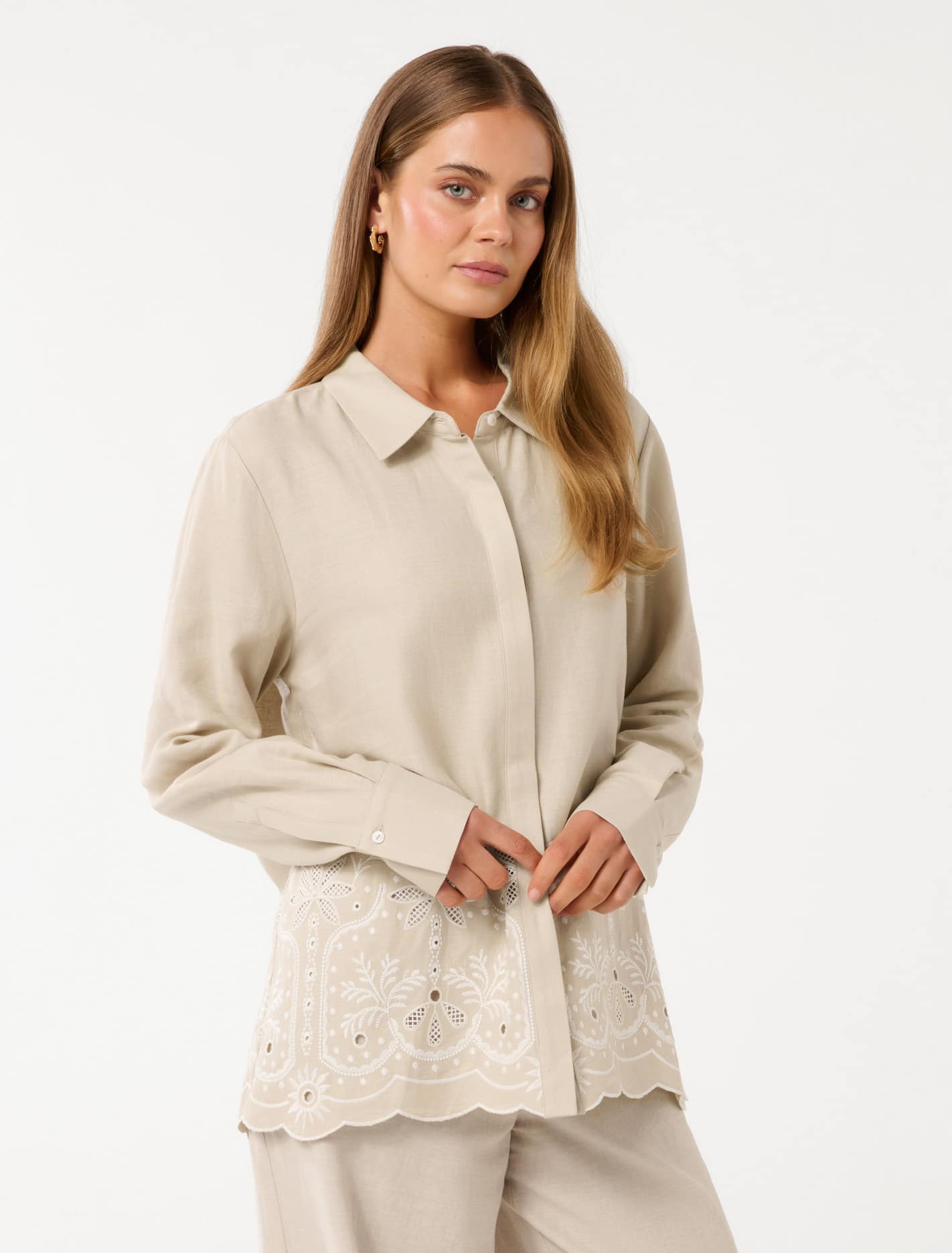 April Embroidered Shirt Tan Palmette Co-ord