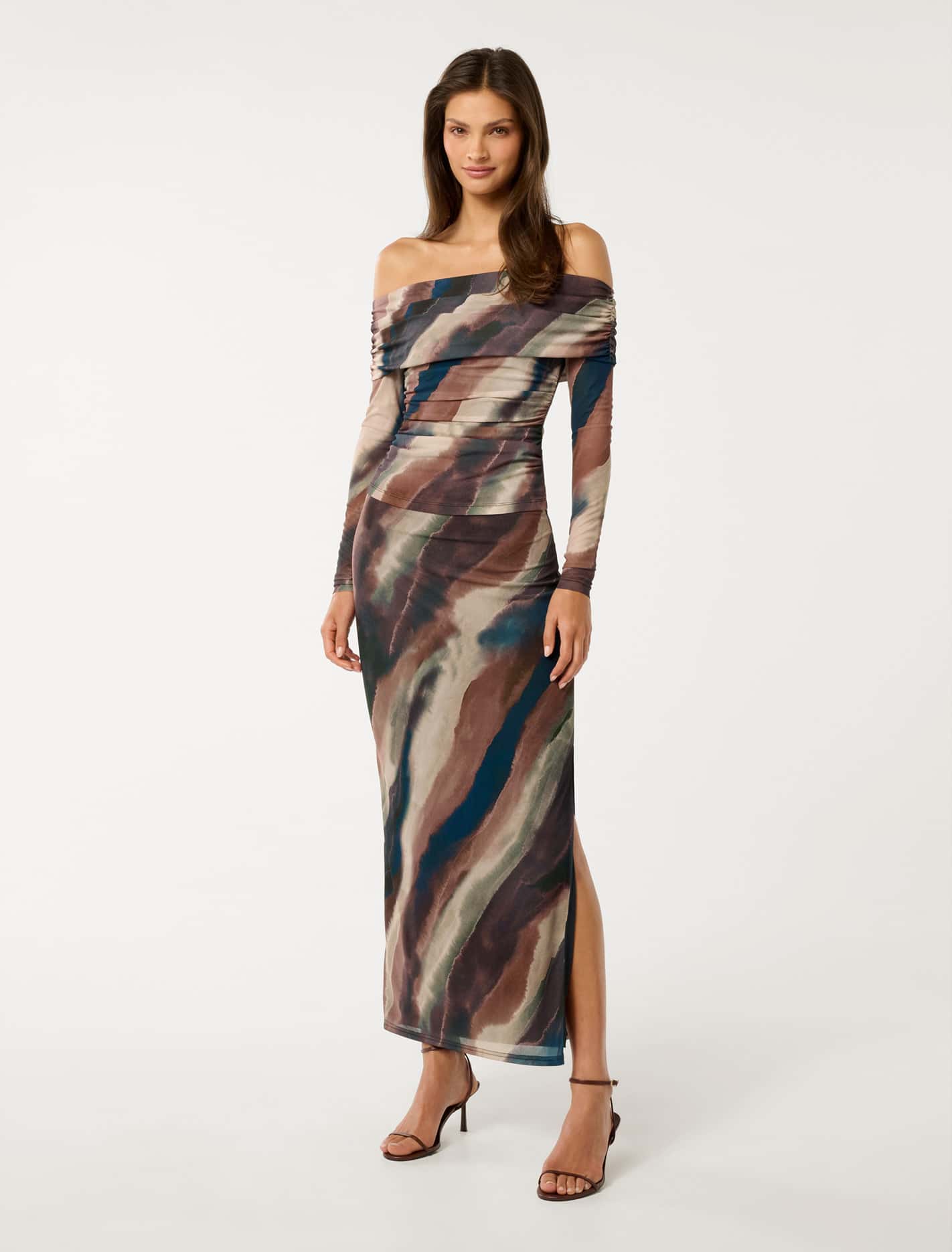 Kaia Mesh Ruched Top Maren Abstract Co-ord