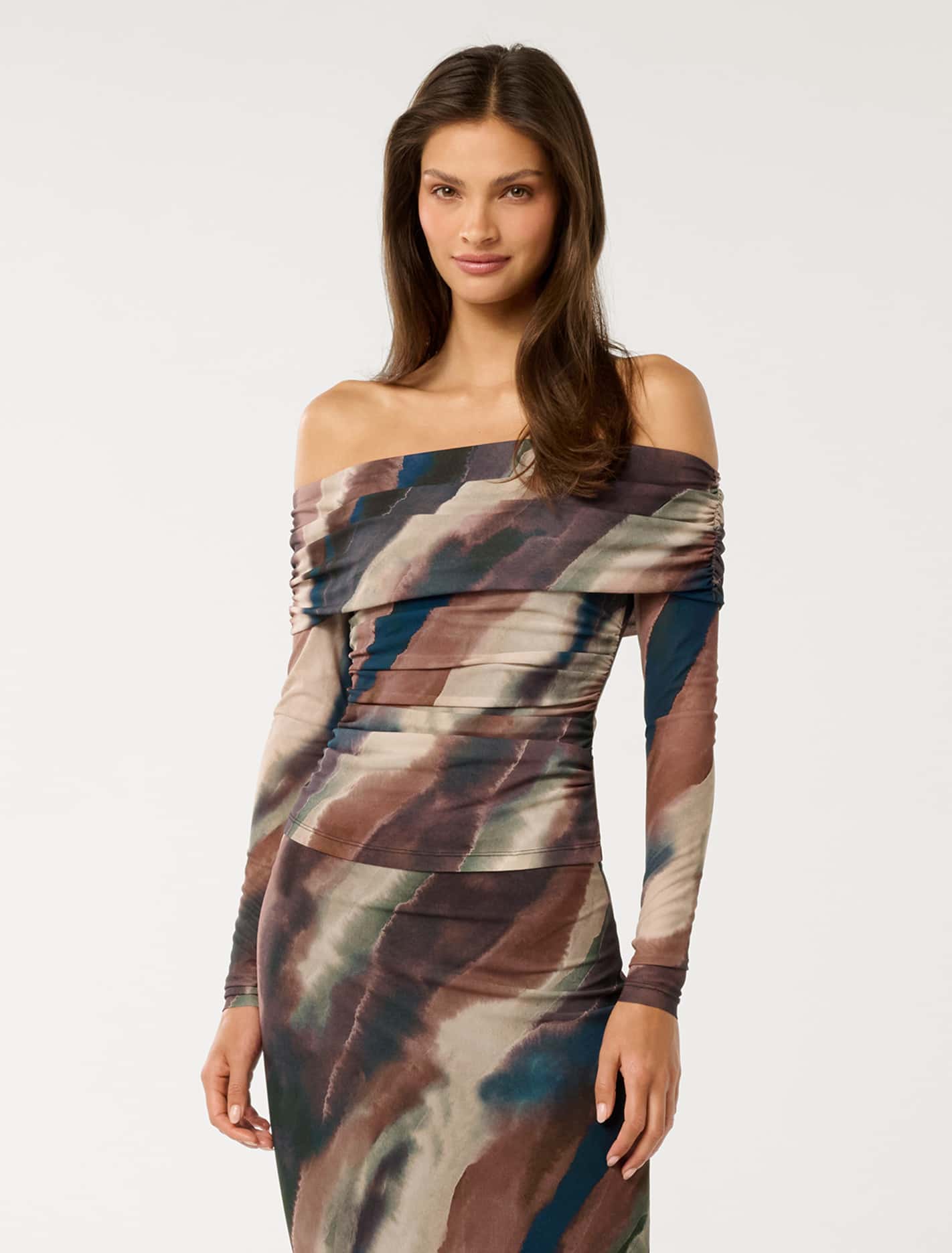 Kaia Mesh Ruched Top Maren Abstract Co-ord