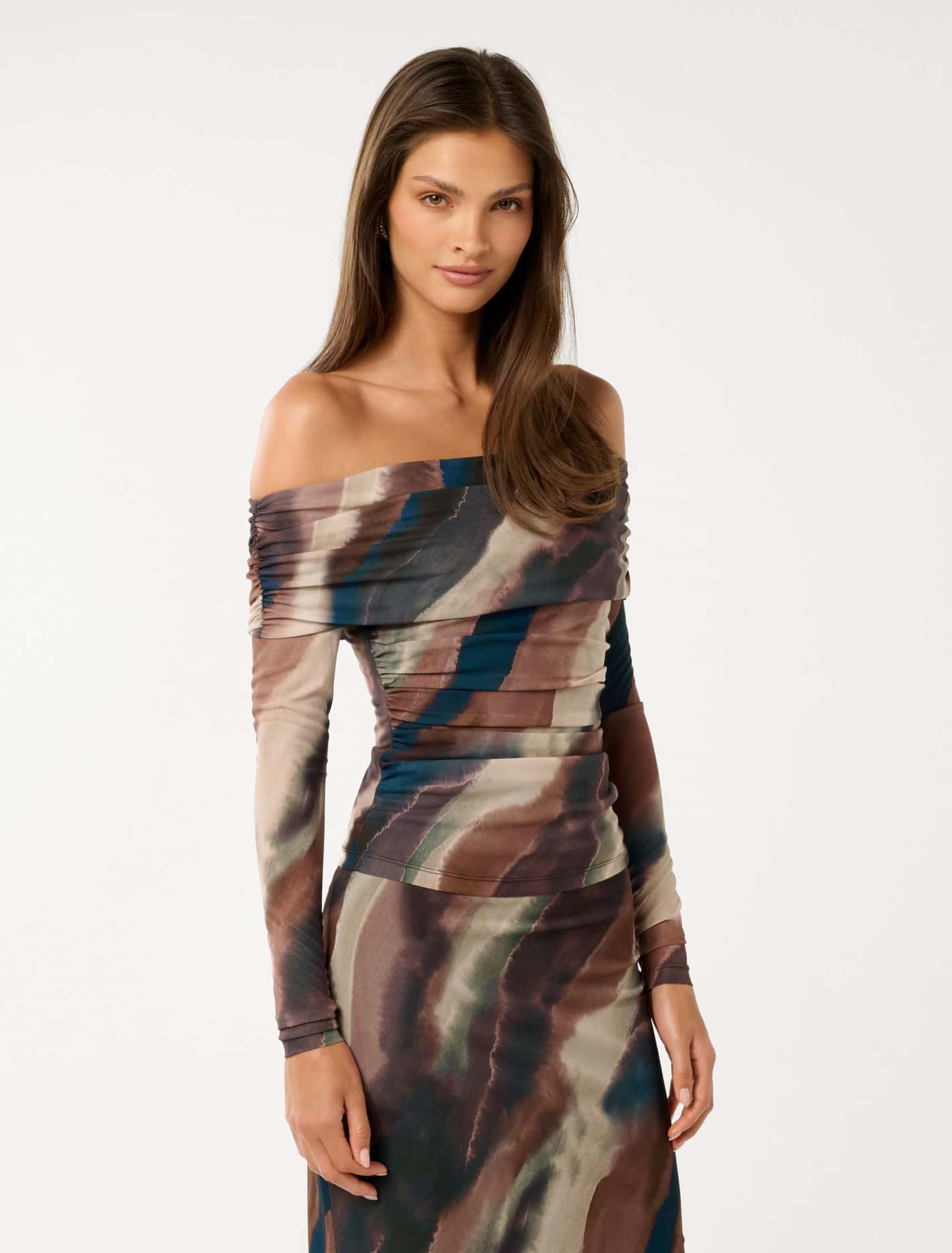 Kaia Mesh Ruched Top Maren Abstract Co-ord