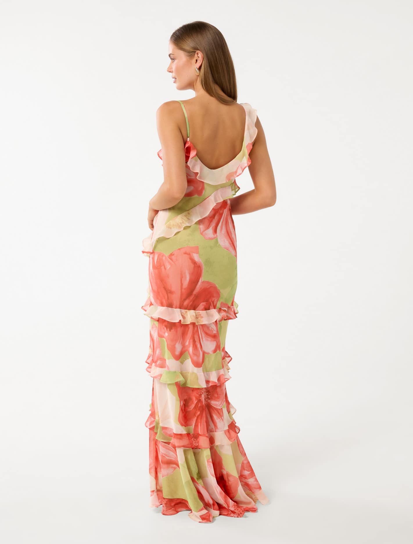 Isla Ruffle Maxi Dress Lime Amara Floral