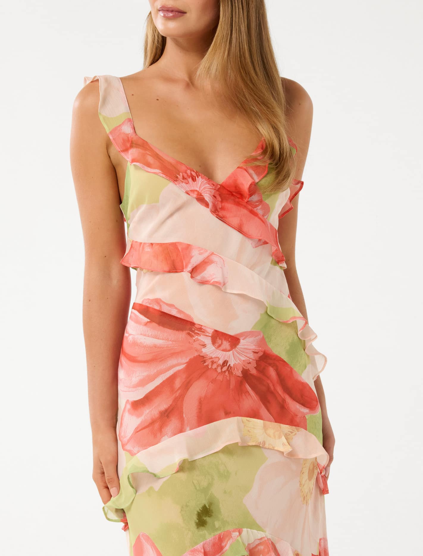 Isla Ruffle Maxi Dress Lime Amara Floral