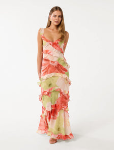 Isla Ruffle Maxi Dress Lime Amara Floral