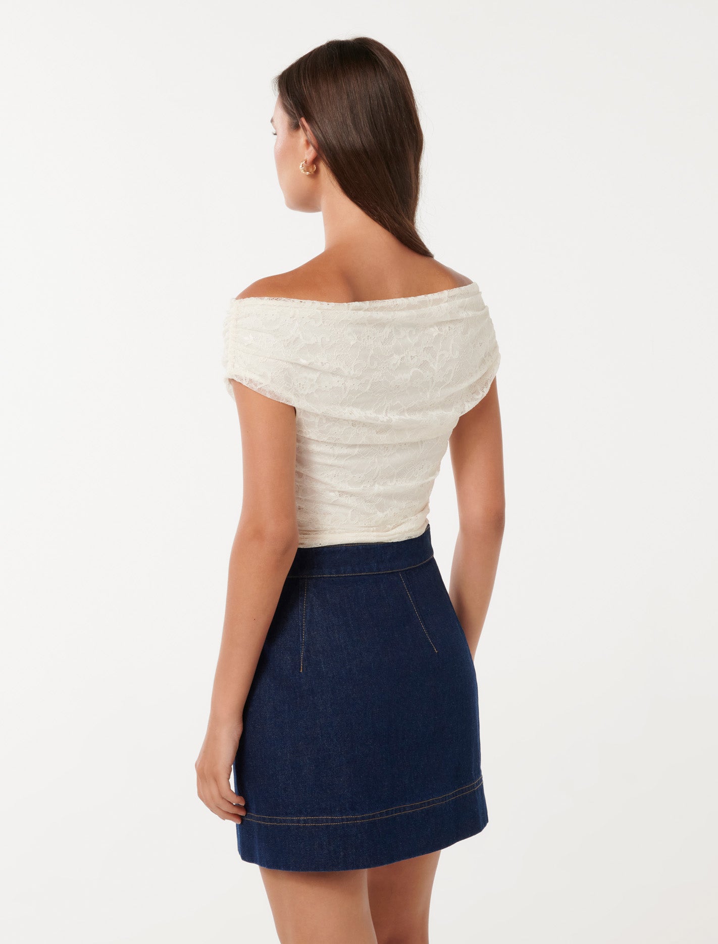 Anna Lace Bardot Top Ivory