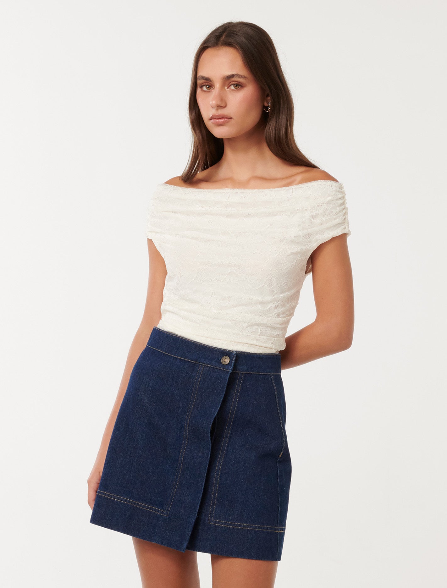 Anna Lace Bardot Top Ivory