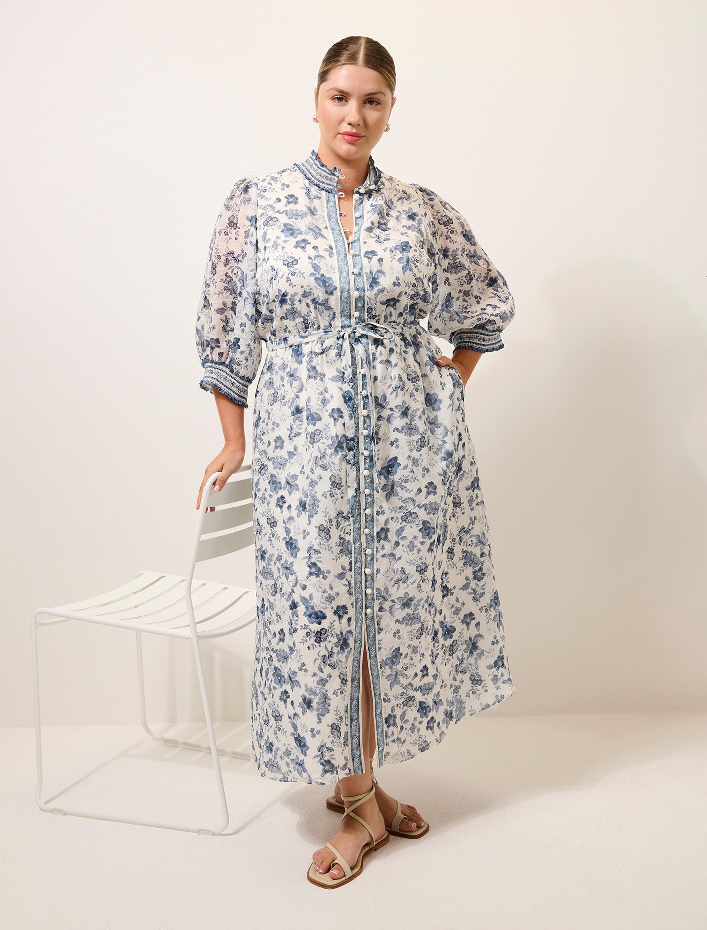 Rochelle Curve Short Sleeve Midi Dress Rani Chintz