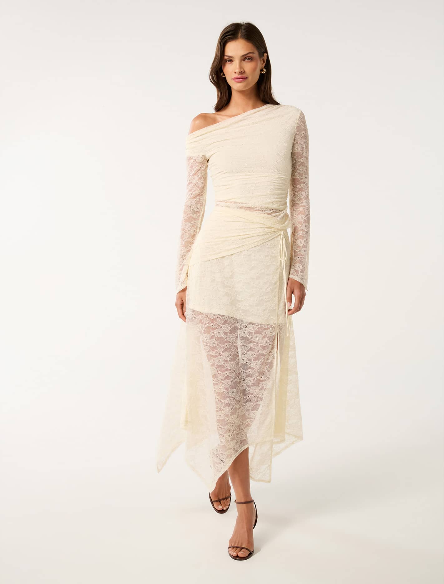 Khai Asymmetrical Lace Top Vintage Cream Co-ord