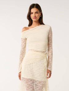 Khai Asymmetrical Lace Top Vintage Cream Co-ord