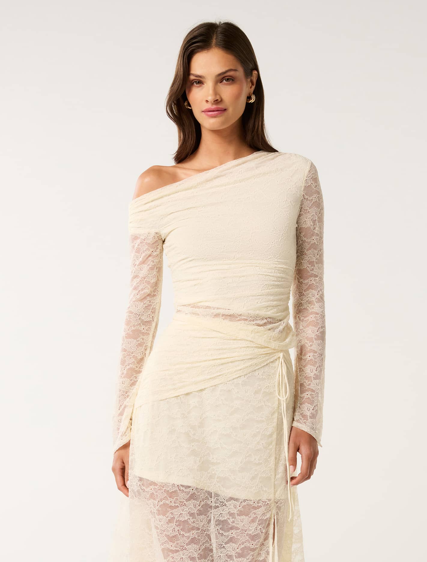 Khai Asymmetrical Lace Top Vintage Cream Co-ord