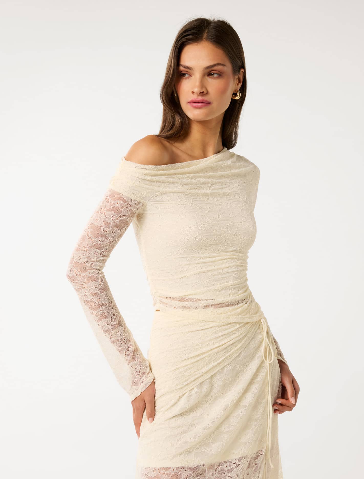 Khai Asymmetrical Lace Top Vintage Cream Co-ord