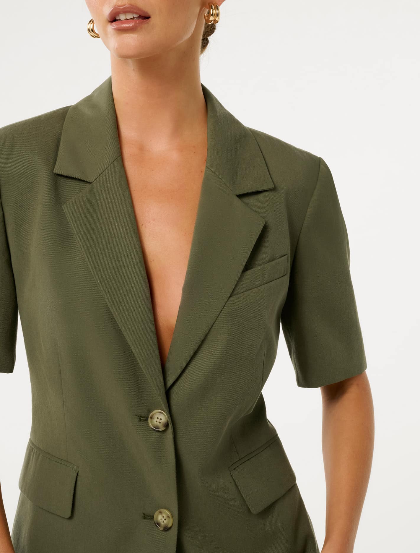 Bowie Petite Short Sleeve Jacket Khaki Suit