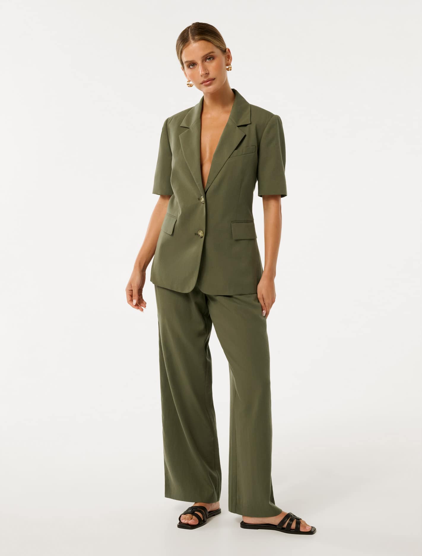 Bowie Petite Short Sleeve Jacket Khaki Suit