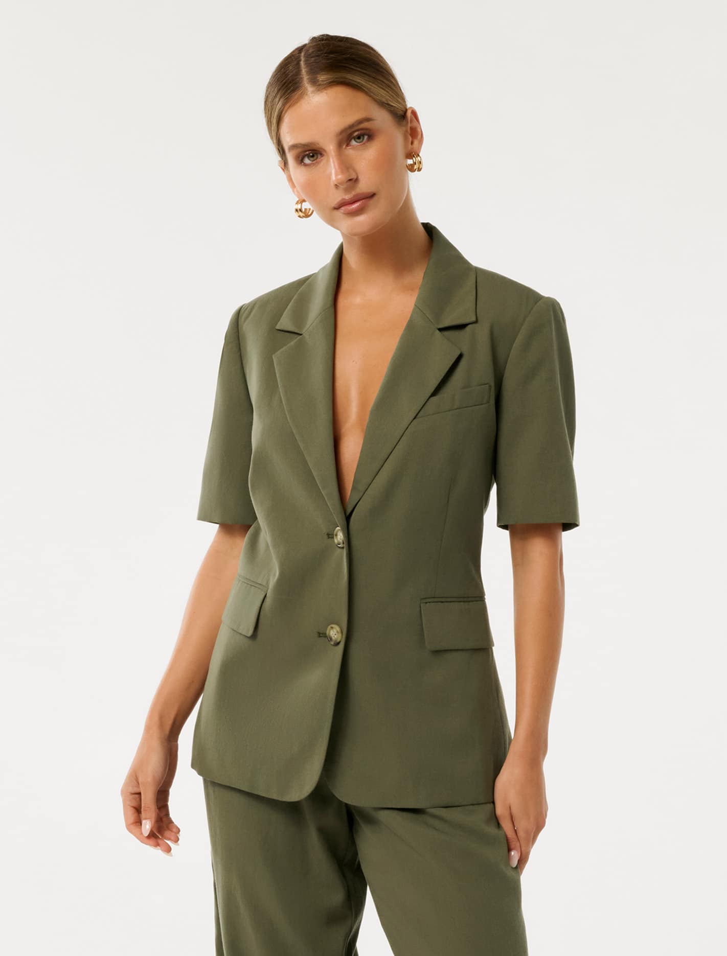 Bowie Petite Short Sleeve Jacket Khaki Suit