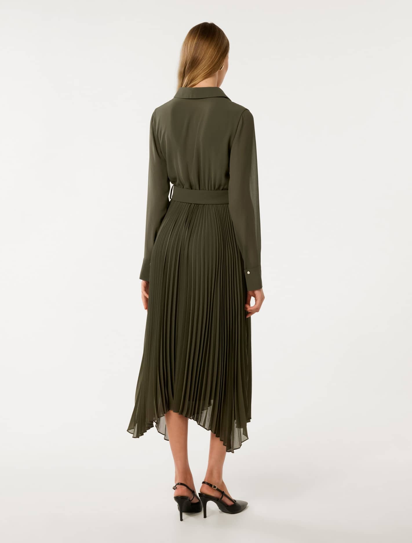 Theresa Wrap Pleat Midi Dress Khaki