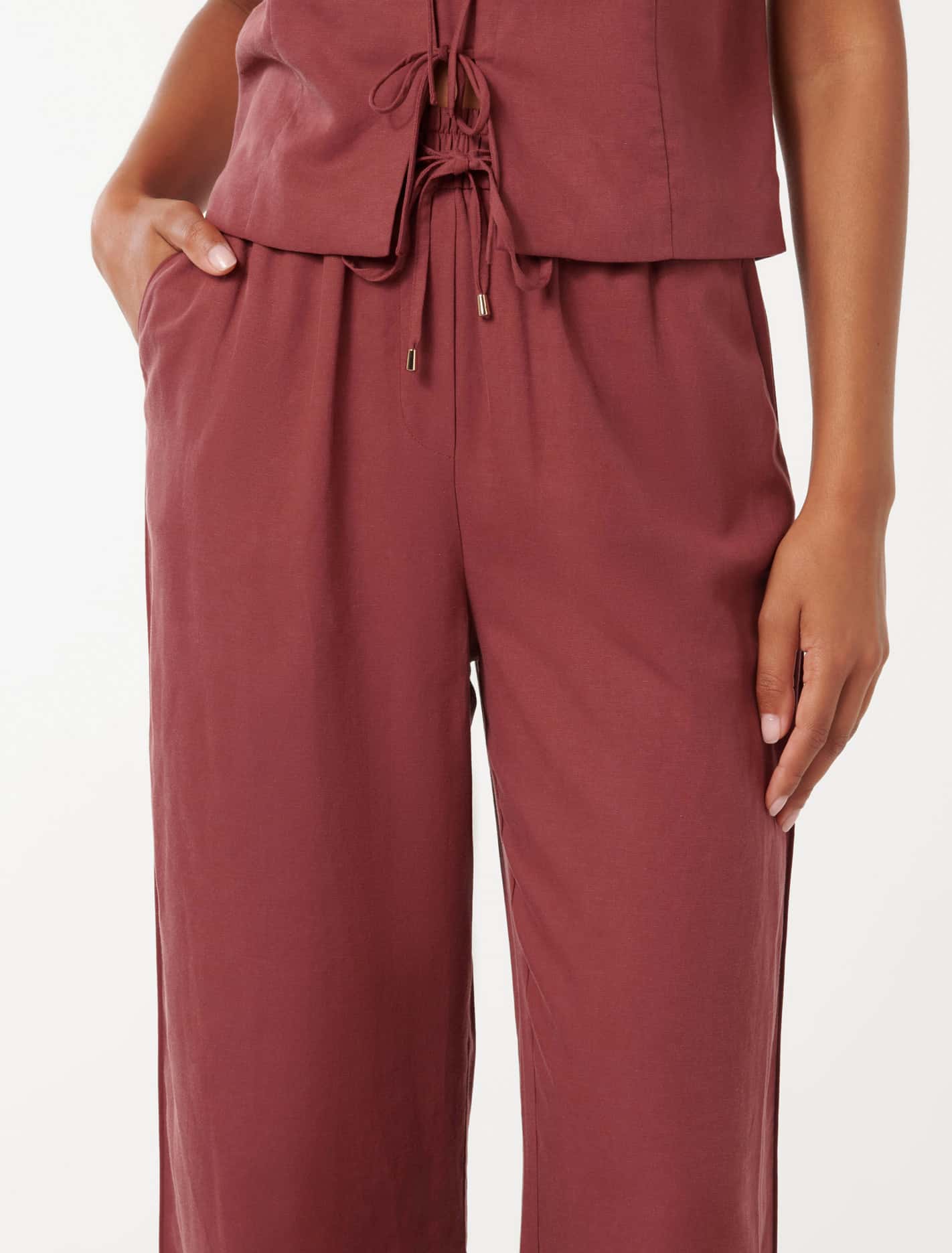 Erica Drawstring Straight Leg Pant Winery Co-ord
