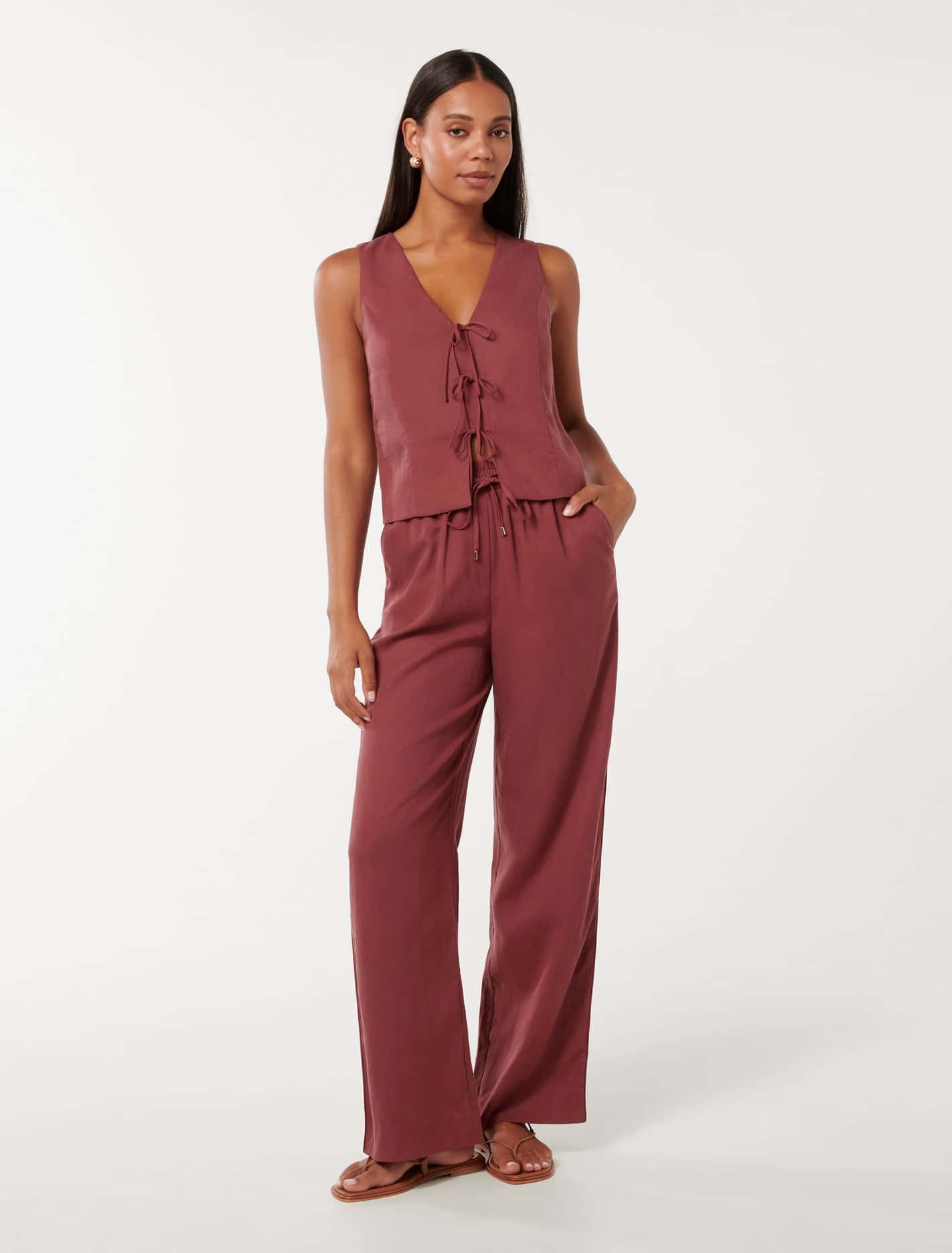 Erica Drawstring Straight Leg Pant Winery Co-ord