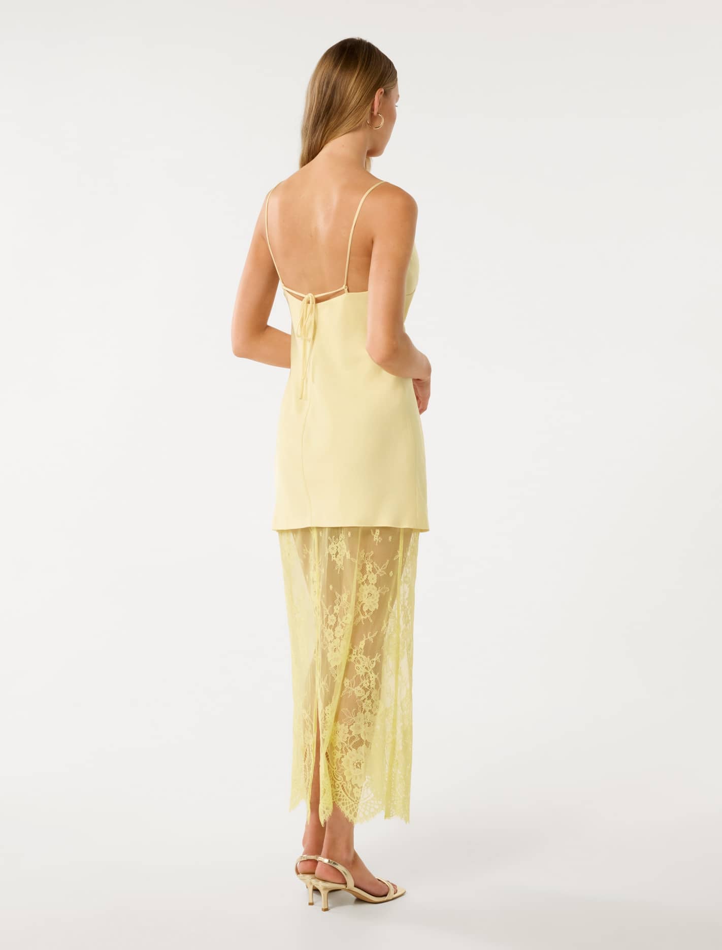 Hazel Lace Satin Slip Dress Soft Yellow