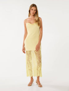 Hazel Lace Satin Slip Dress Soft Yellow
