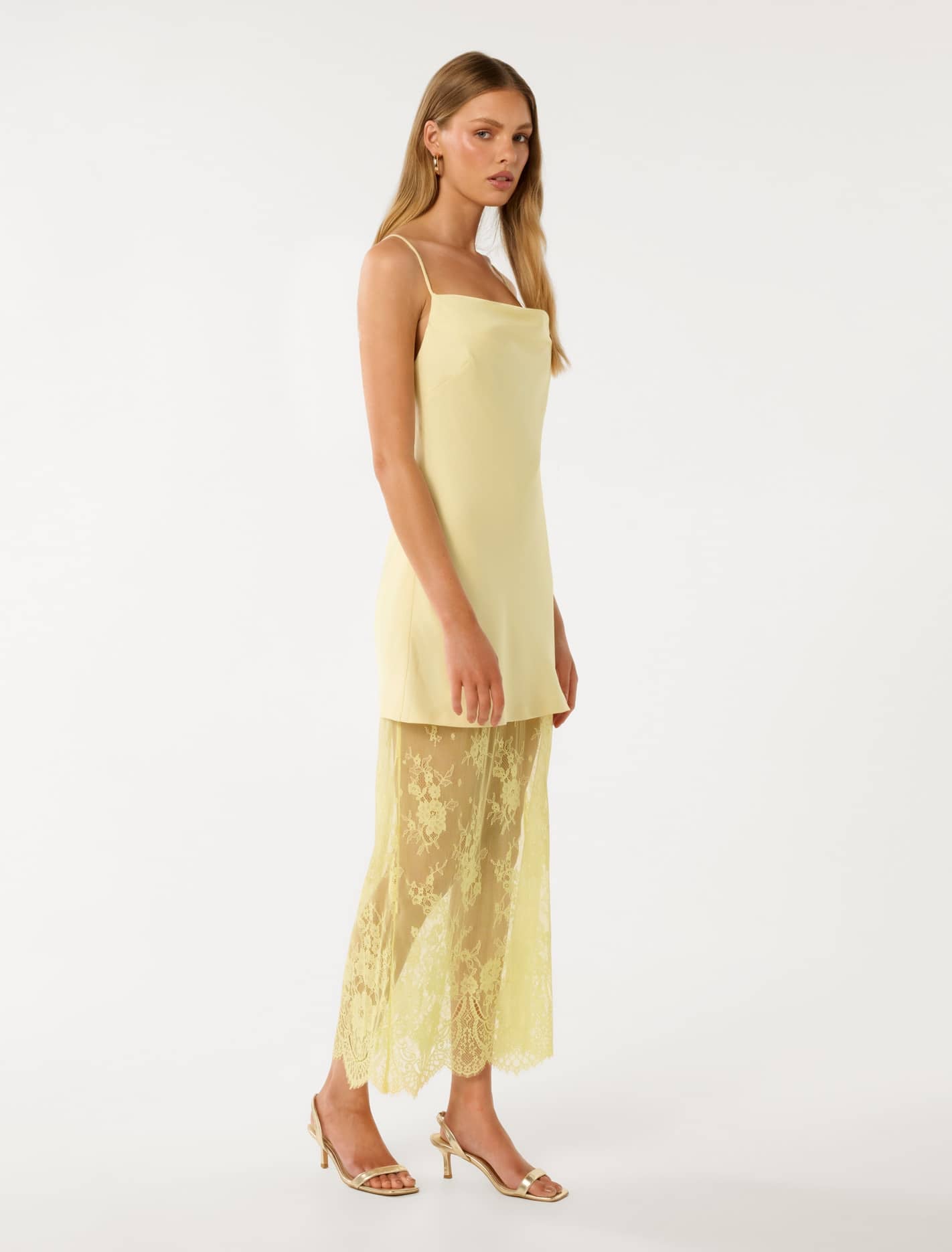 Hazel Lace Satin Slip Dress Soft Yellow