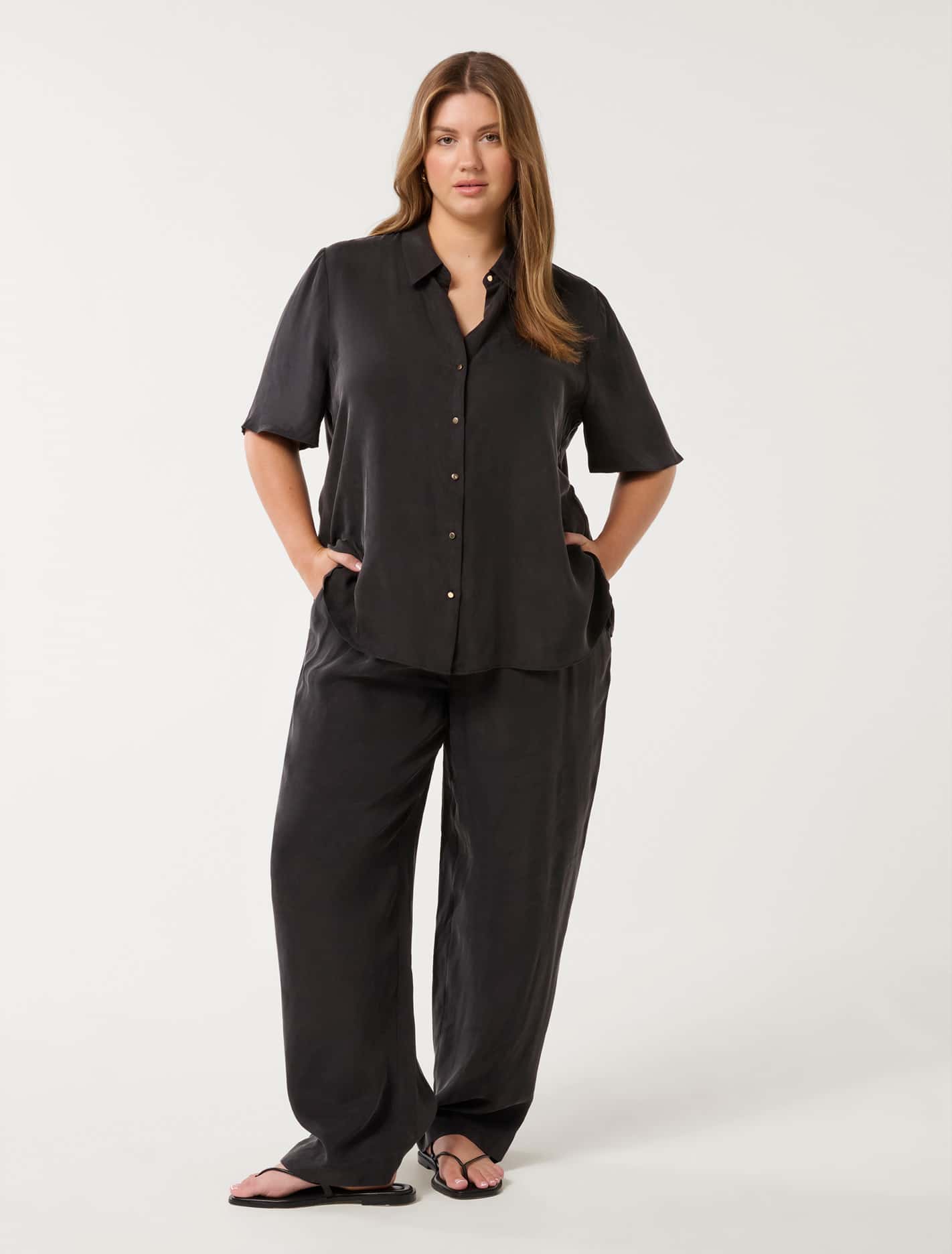 Betsy Curve Cupro Shirt Black Co-Ord