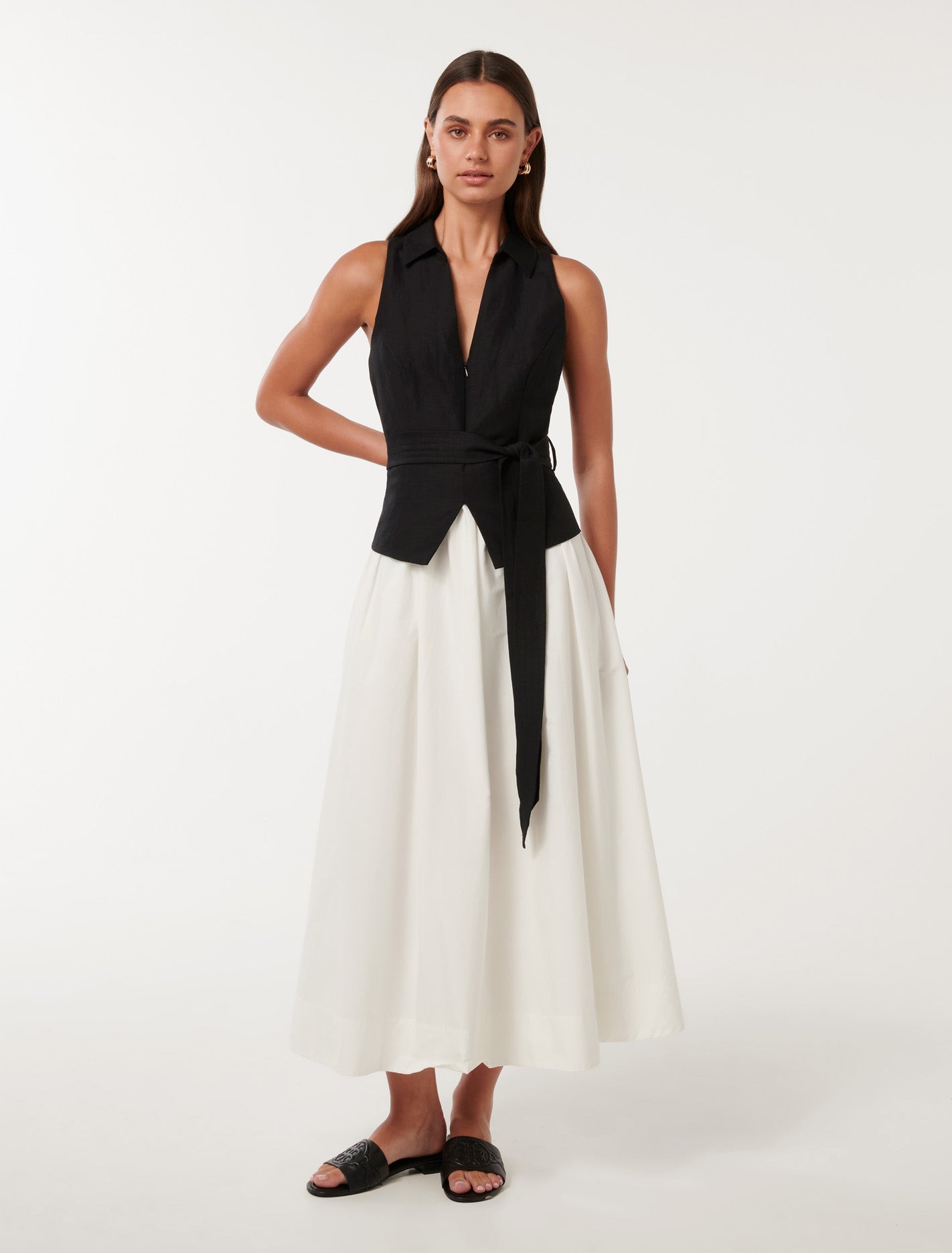 Liana 2 in 1 Collared Midi Black & White