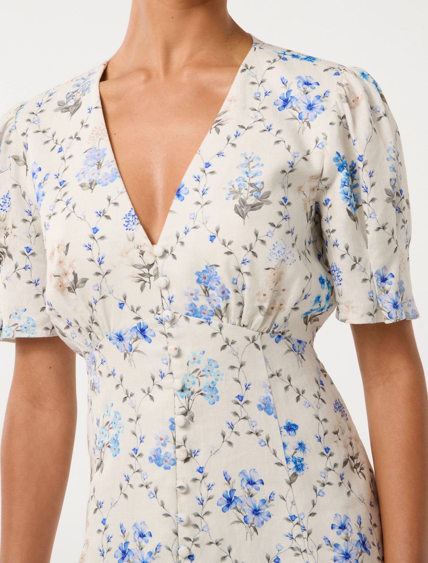 Berna Petite Printed Mini Dress Blue Garden Trellis
