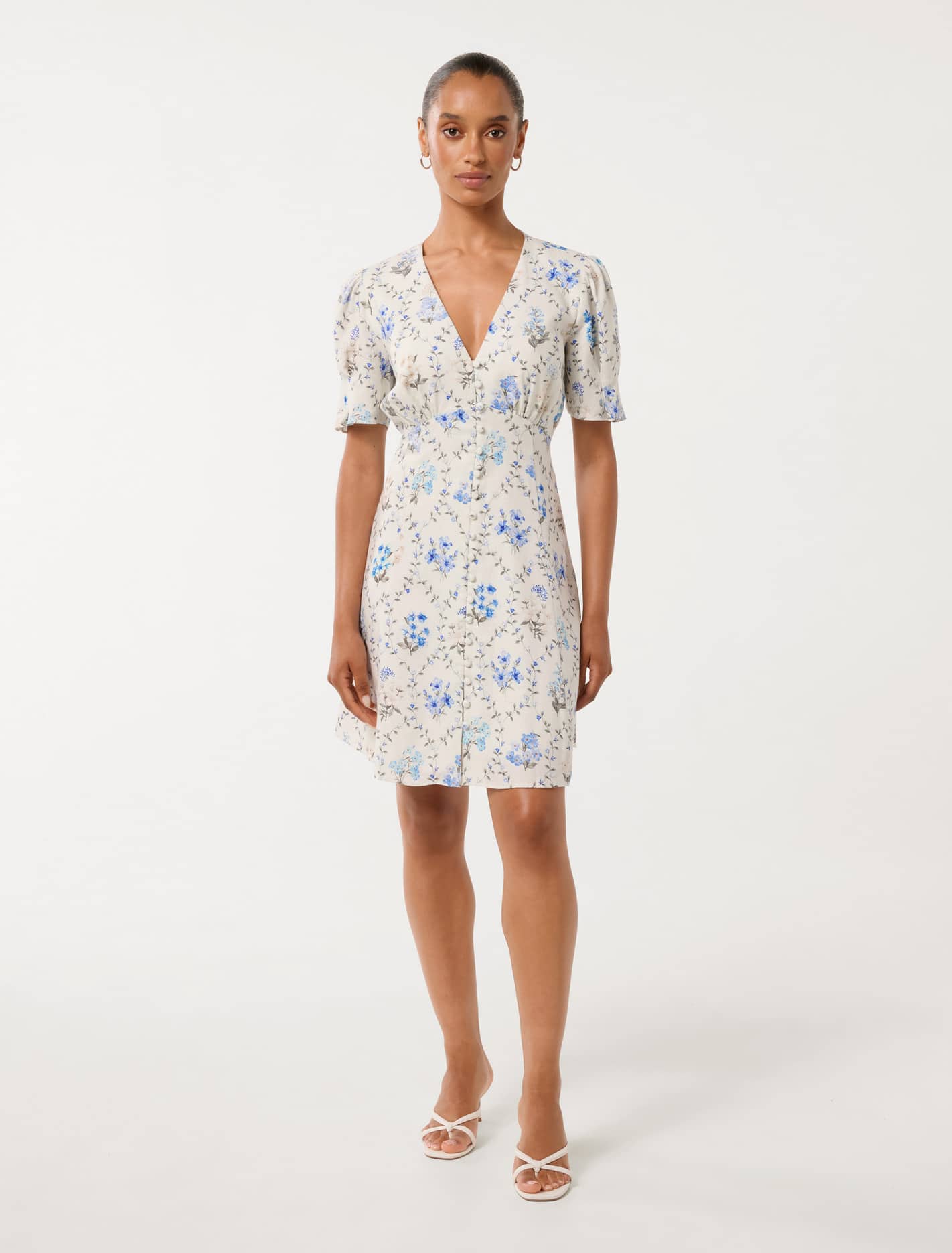 Berna Petite Printed Mini Dress Blue Garden Trellis