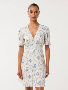 Berna Petite Printed Mini Dress Blue Garden Trellis