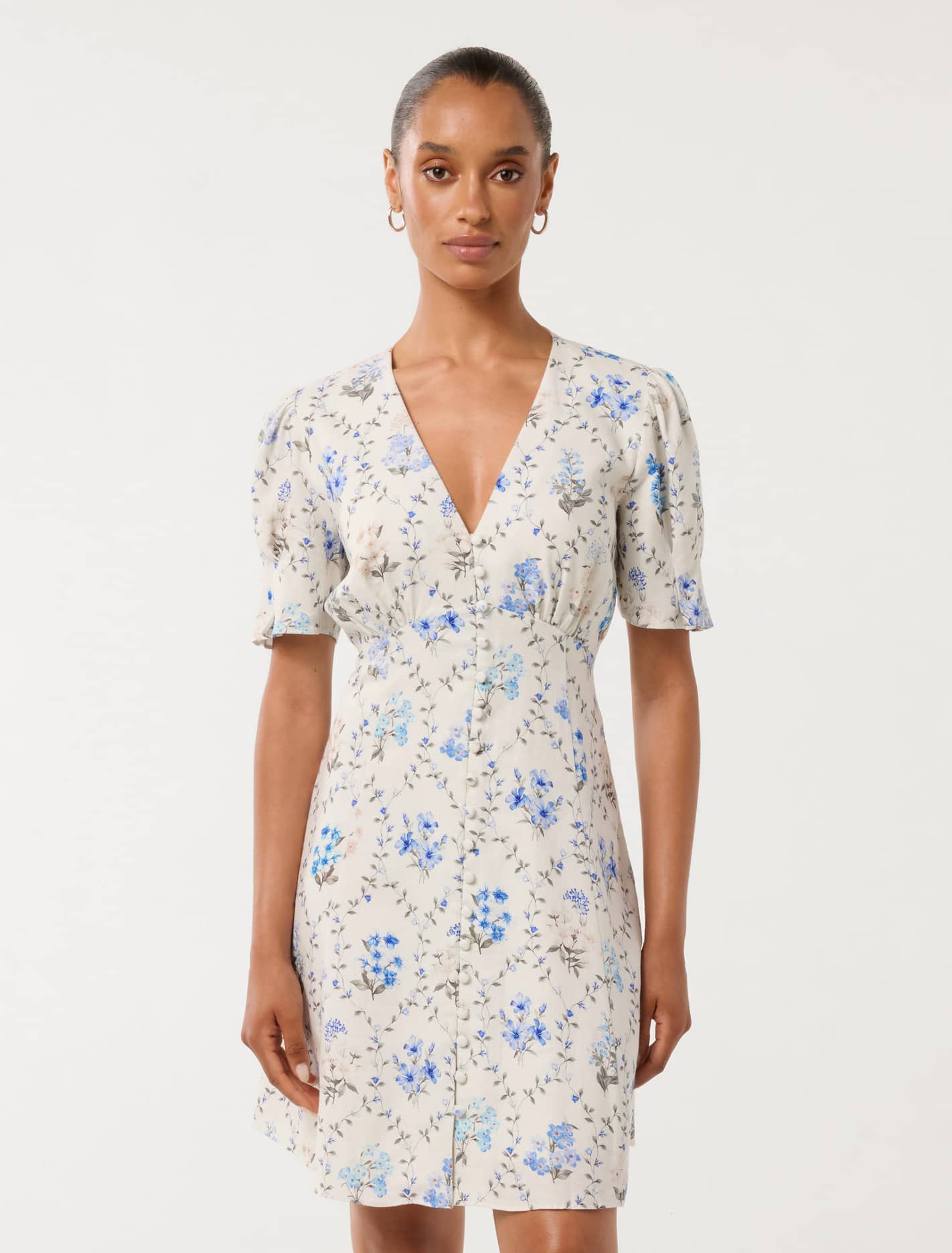 Berna Petite Printed Mini Dress Blue Garden Trellis