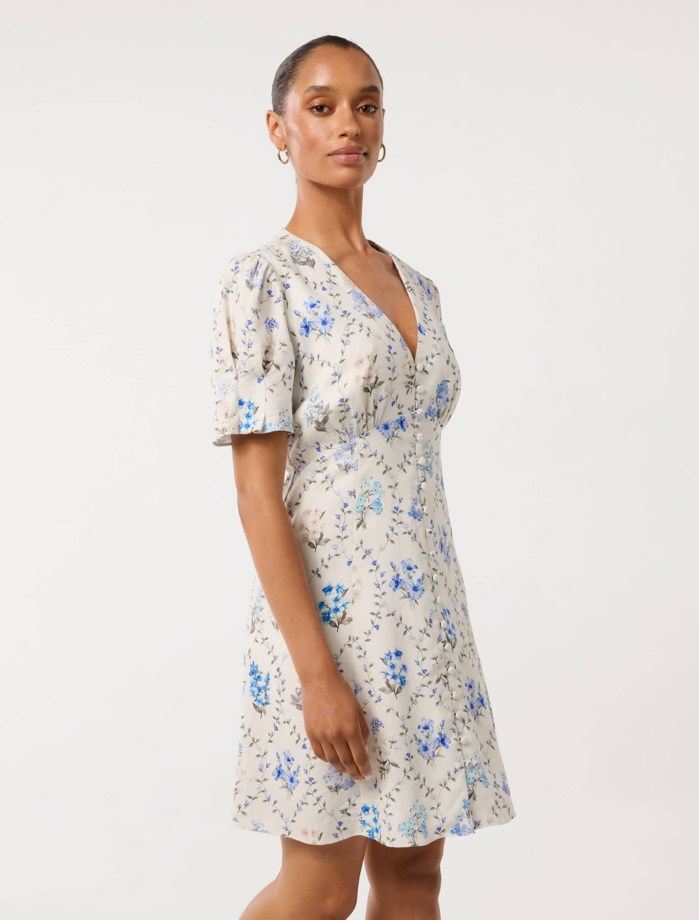 Berna Petite Printed Mini Dress Blue Garden Trellis