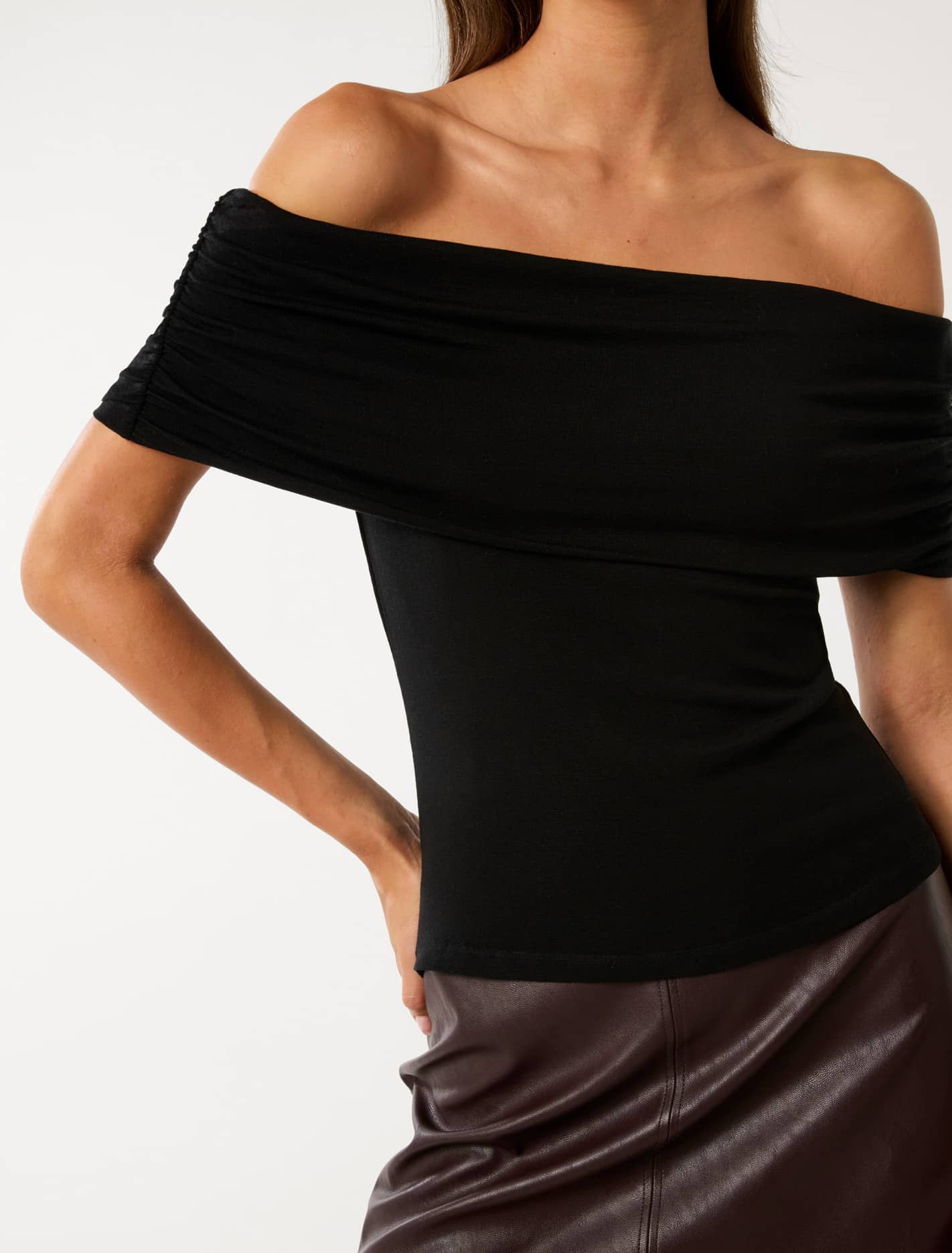 Kyla Wool Blend Bardot Top Black