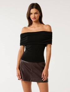 Kyla Wool Blend Bardot Top Black