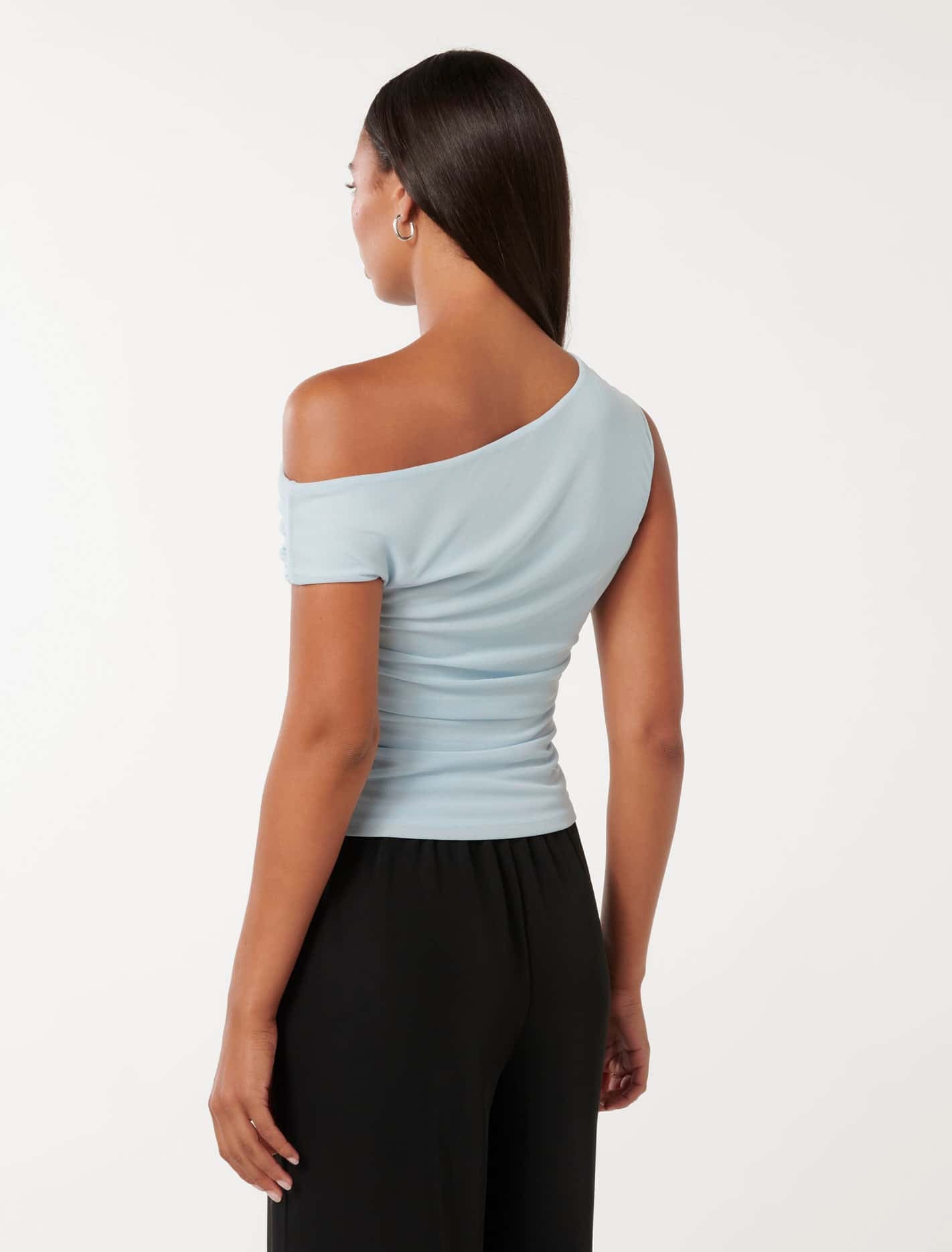 Luna Tipped Shoulder Mesh Top Subdued Blue