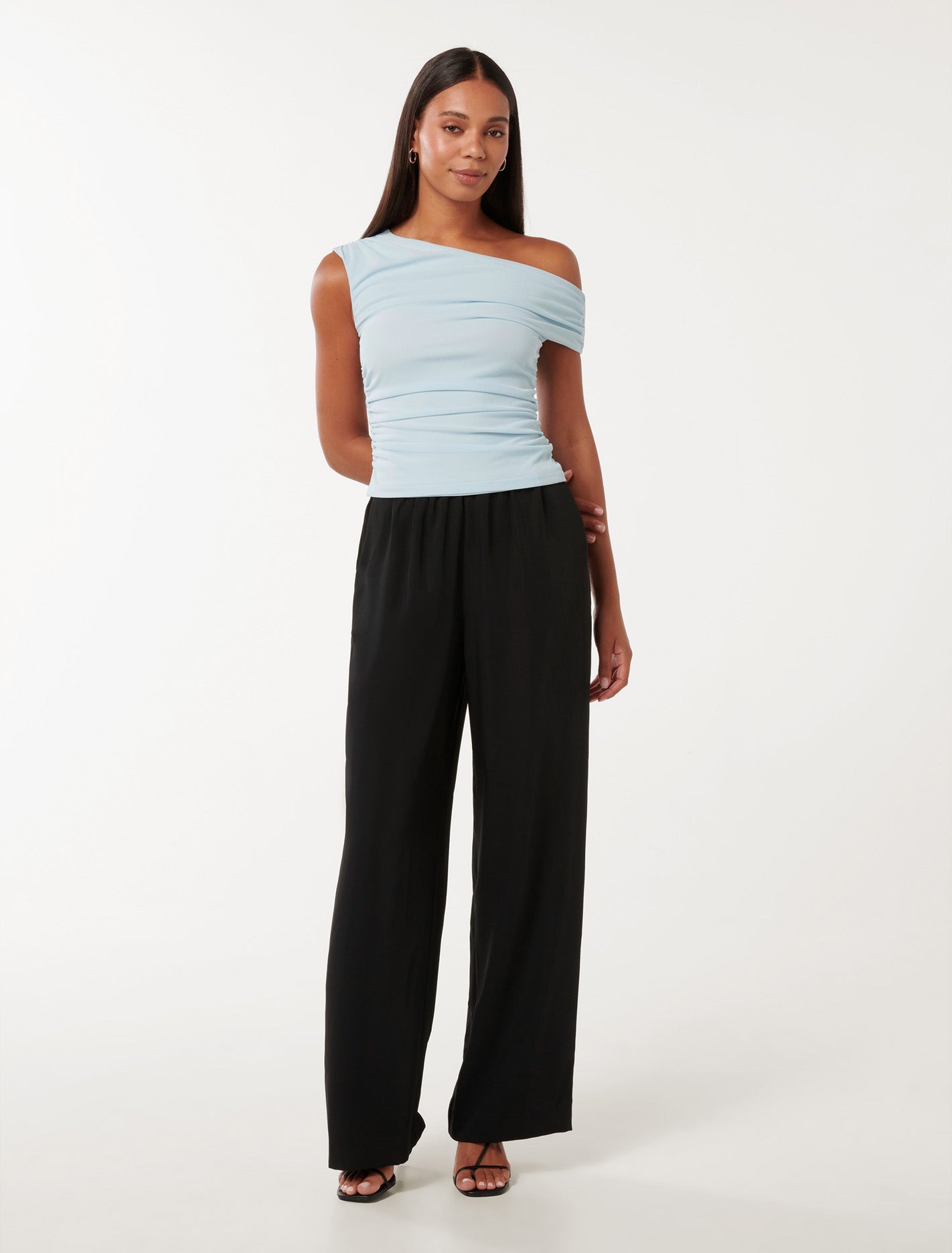 Luna Tipped Shoulder Mesh Top Subdued Blue