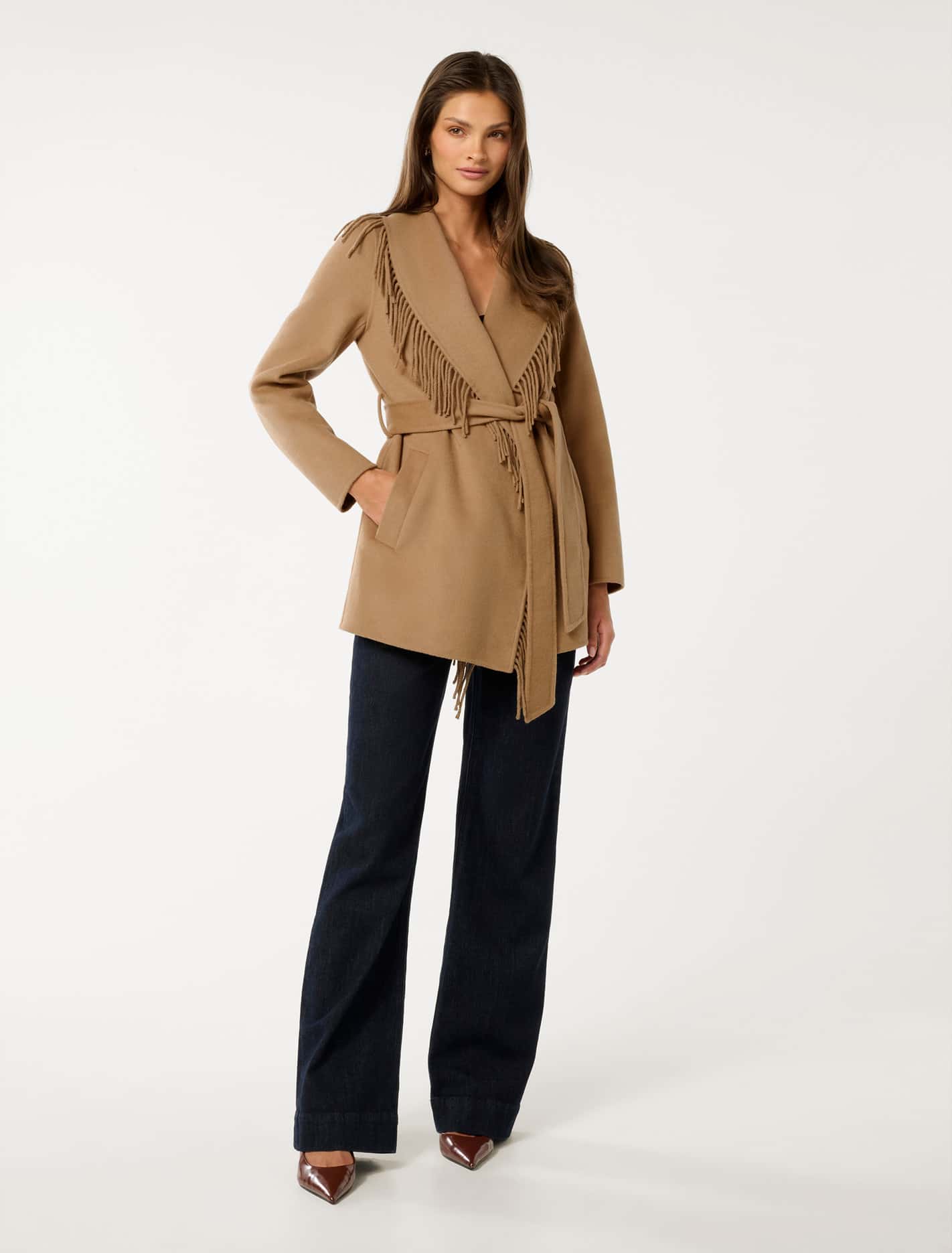 Arlena Tassel Wrap Coat Camel