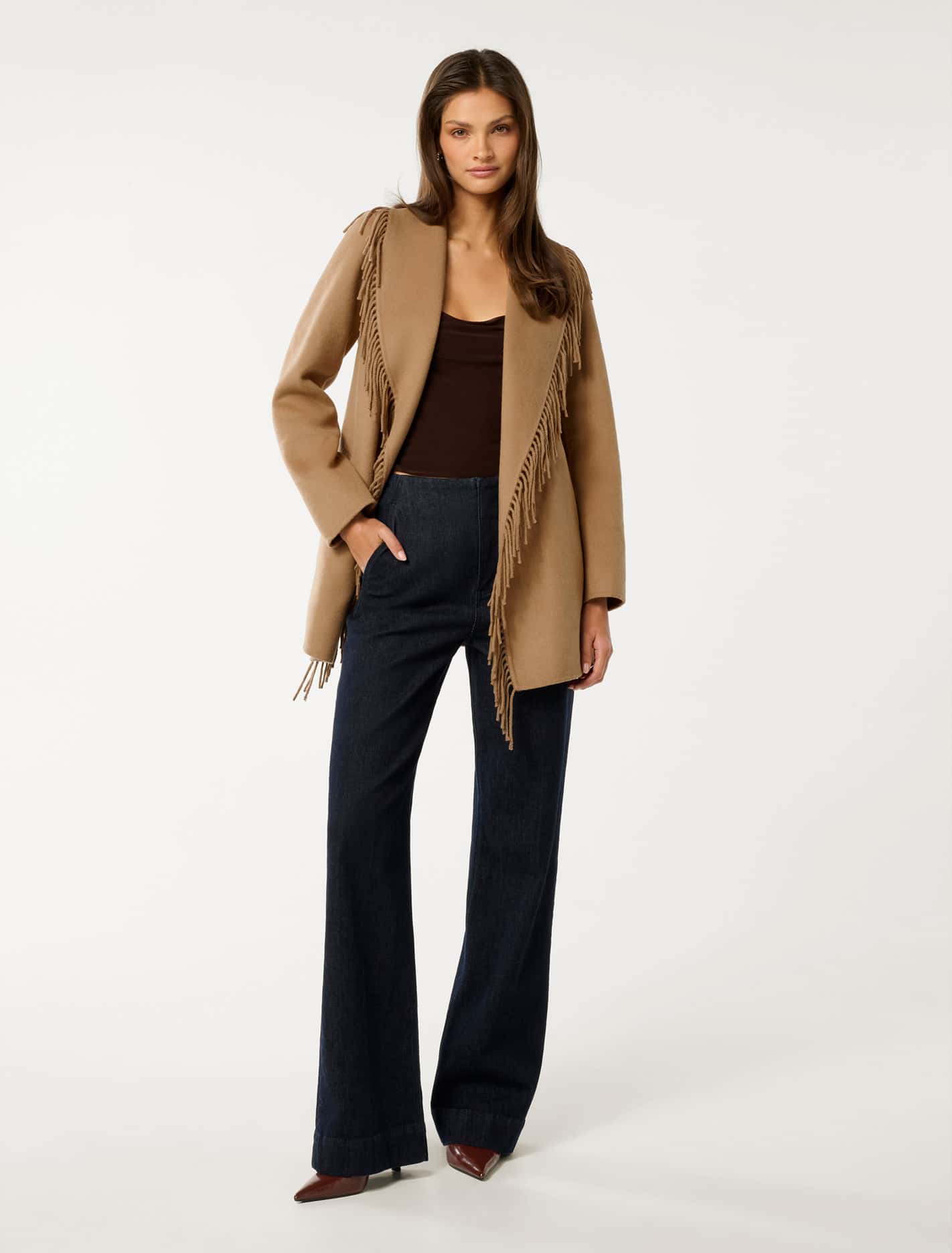 Arlena Tassel Wrap Coat Camel