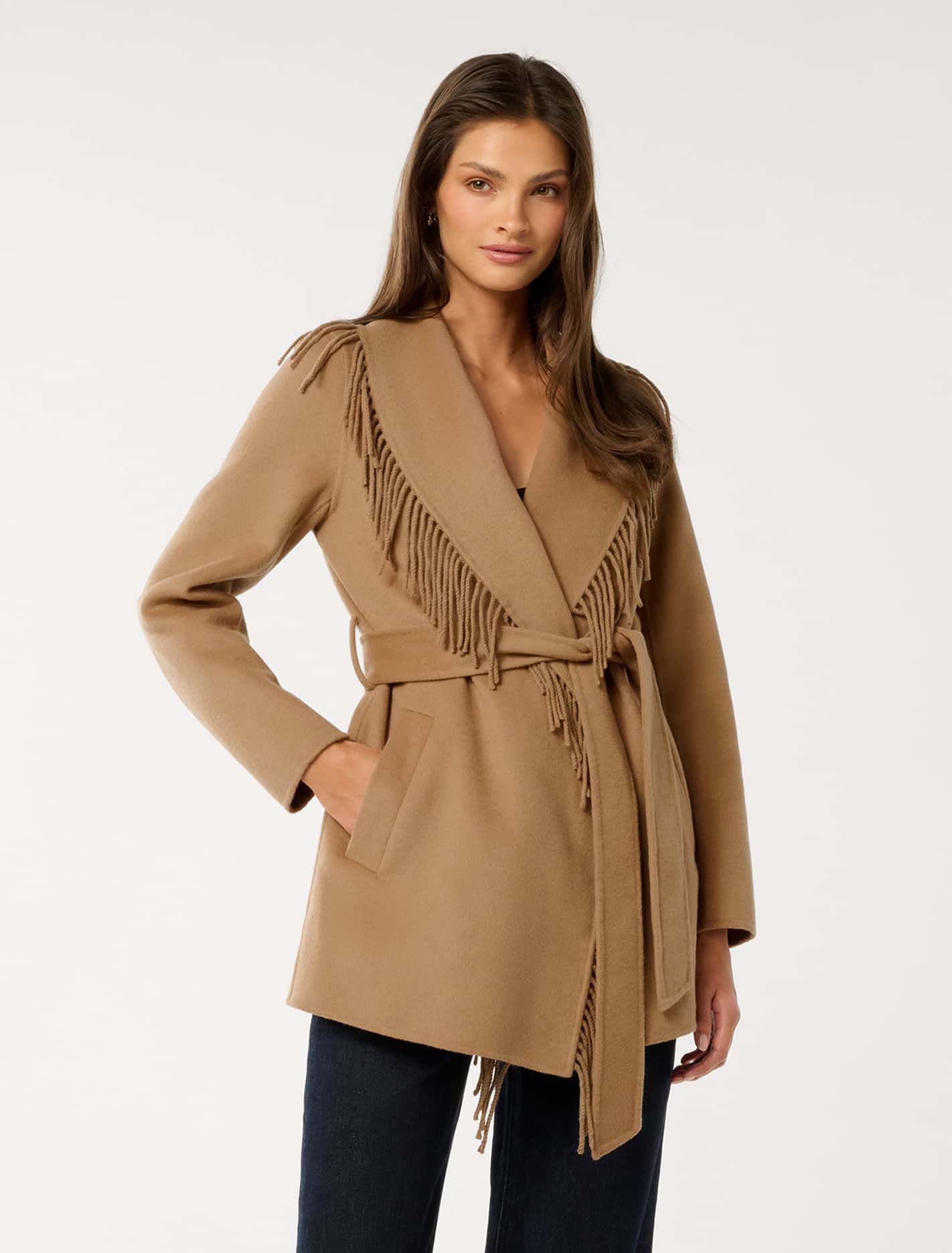 Arlena Tassel Wrap Coat Camel