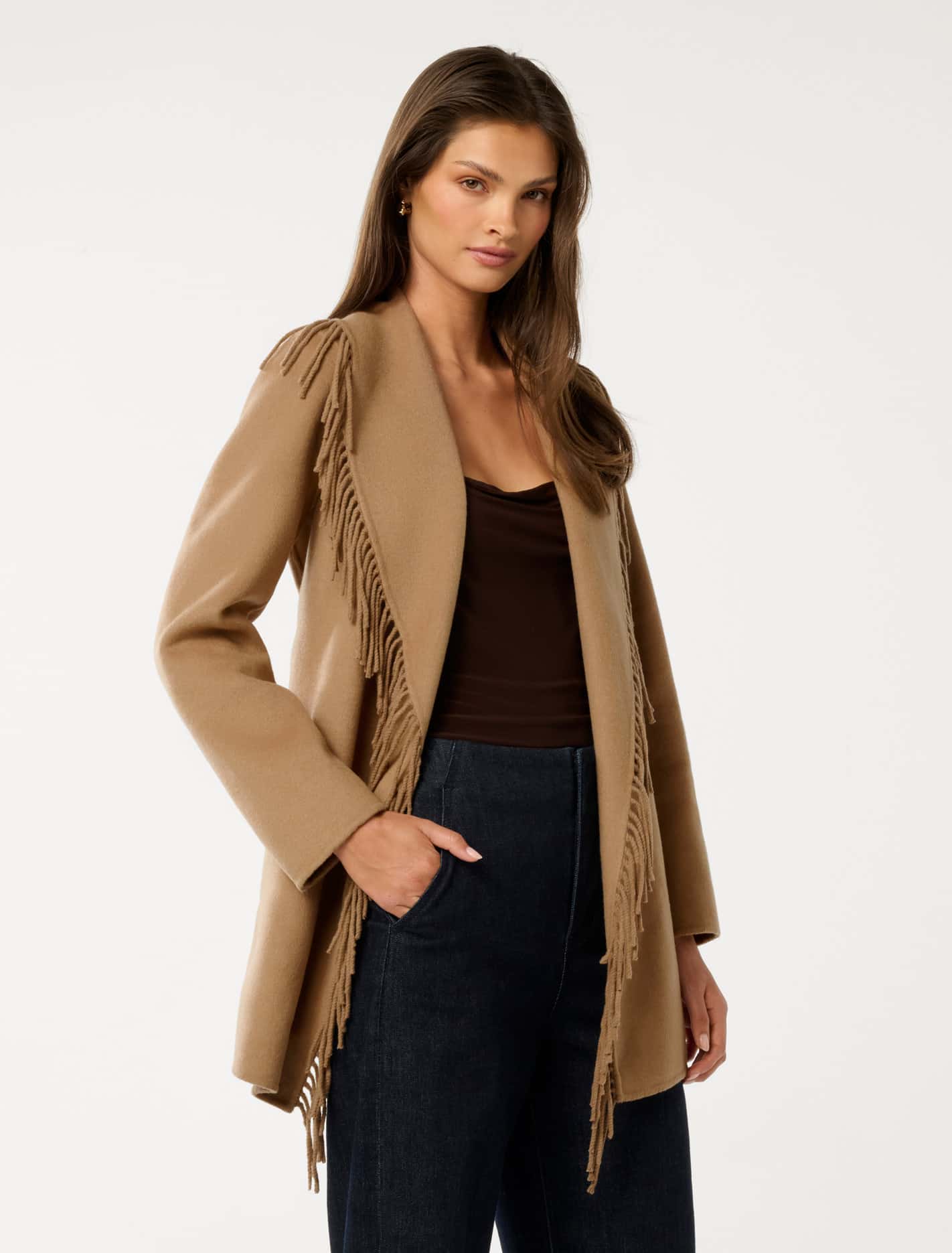 Arlena Tassel Wrap Coat Camel