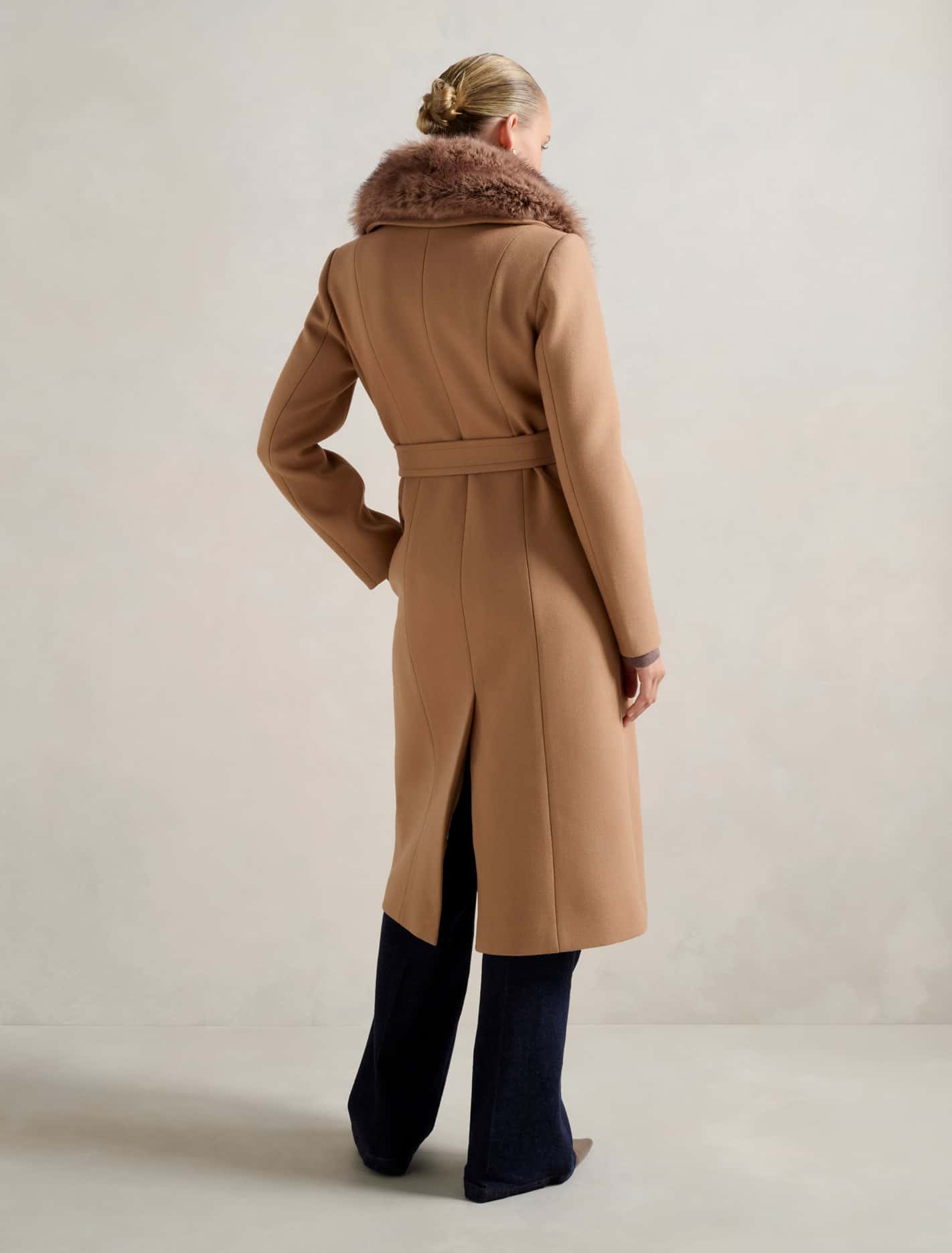 Chelsea Double Breasted Fur Collar Coat Mid Camel