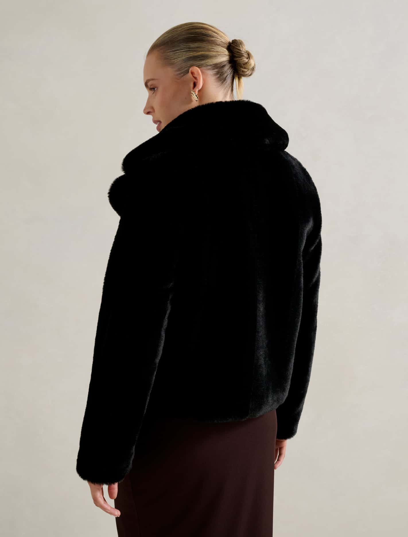 Anara Panelled Faux Fur Coat Black