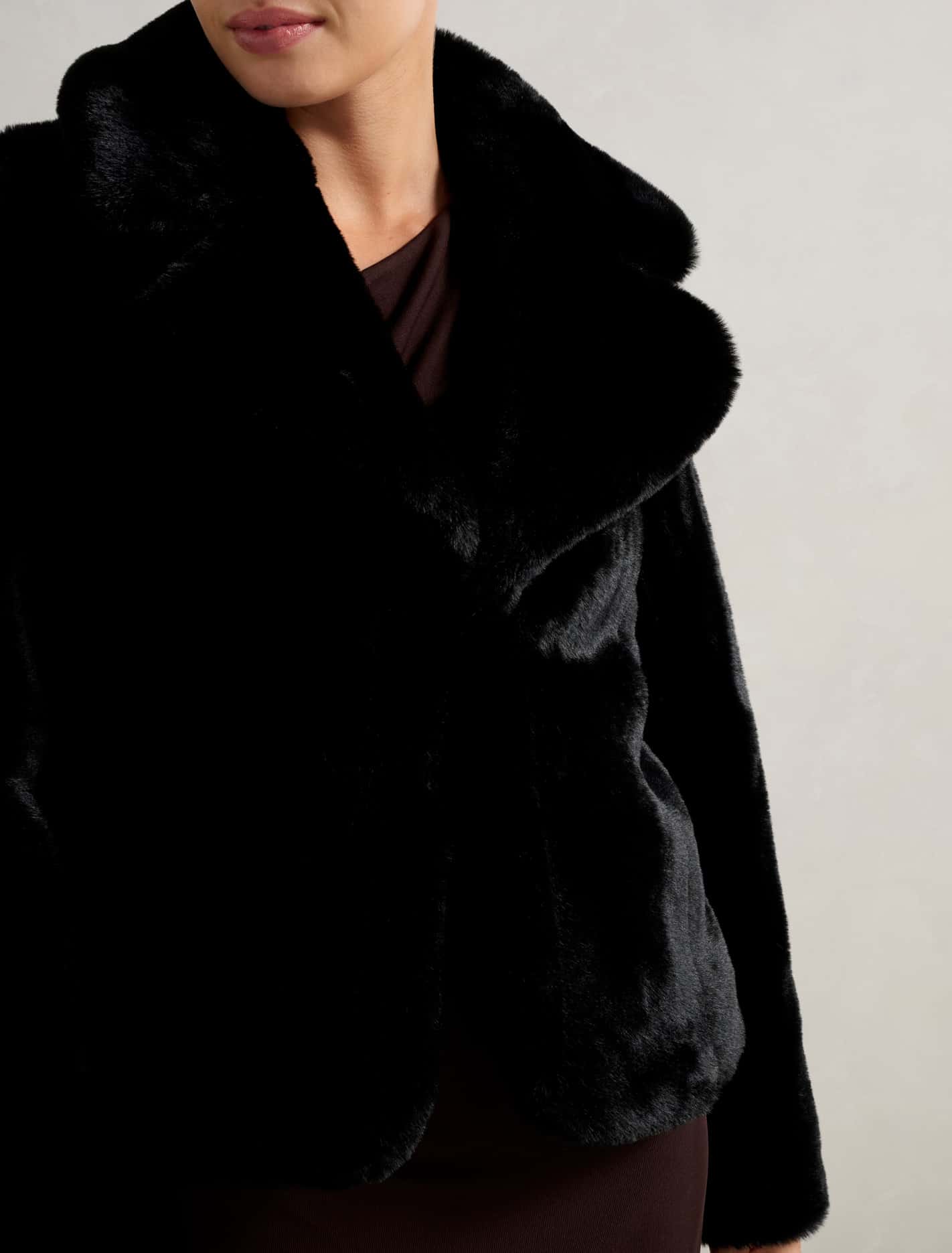 Anara Panelled Faux Fur Coat Black