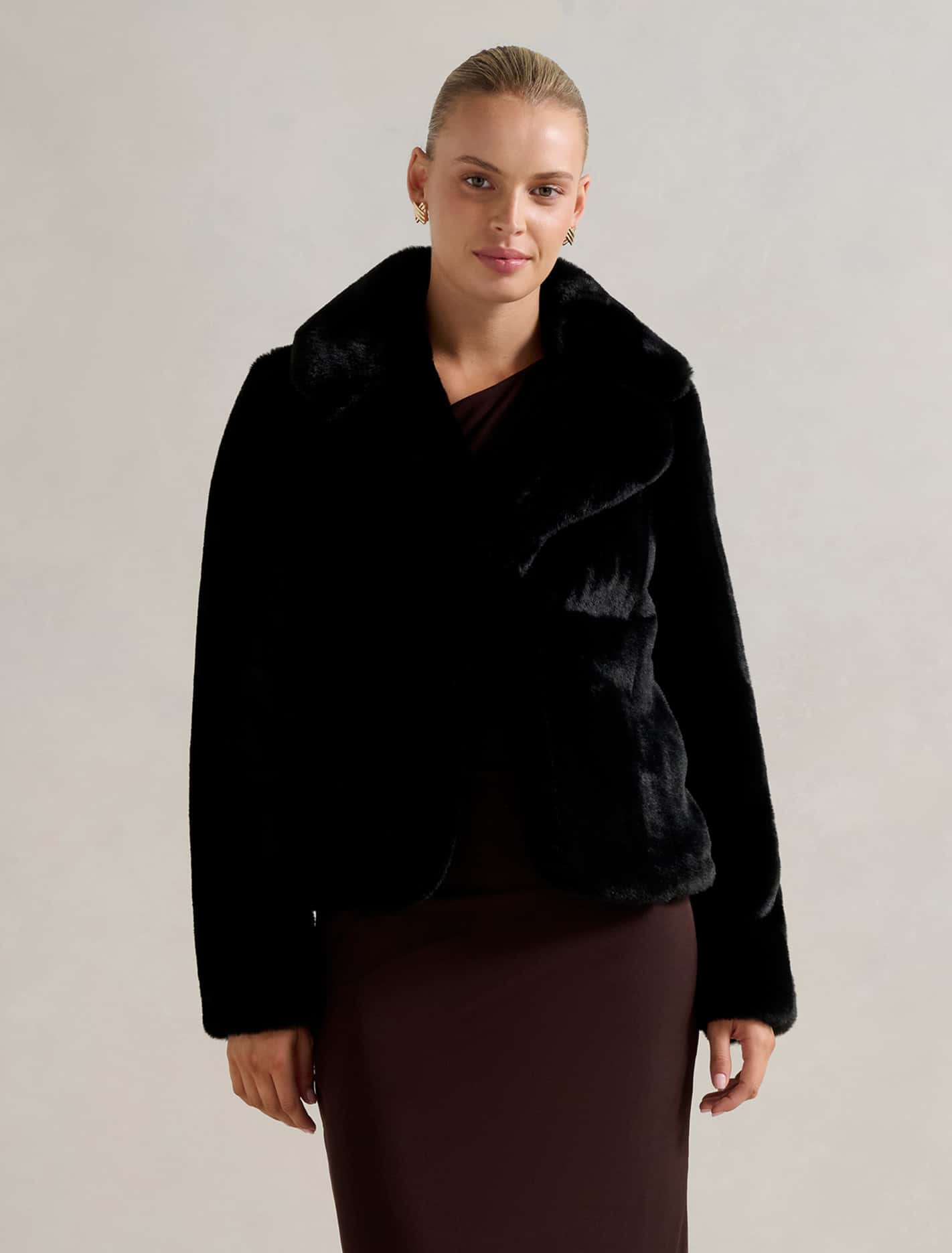 Anara Panelled Faux Fur Coat Black
