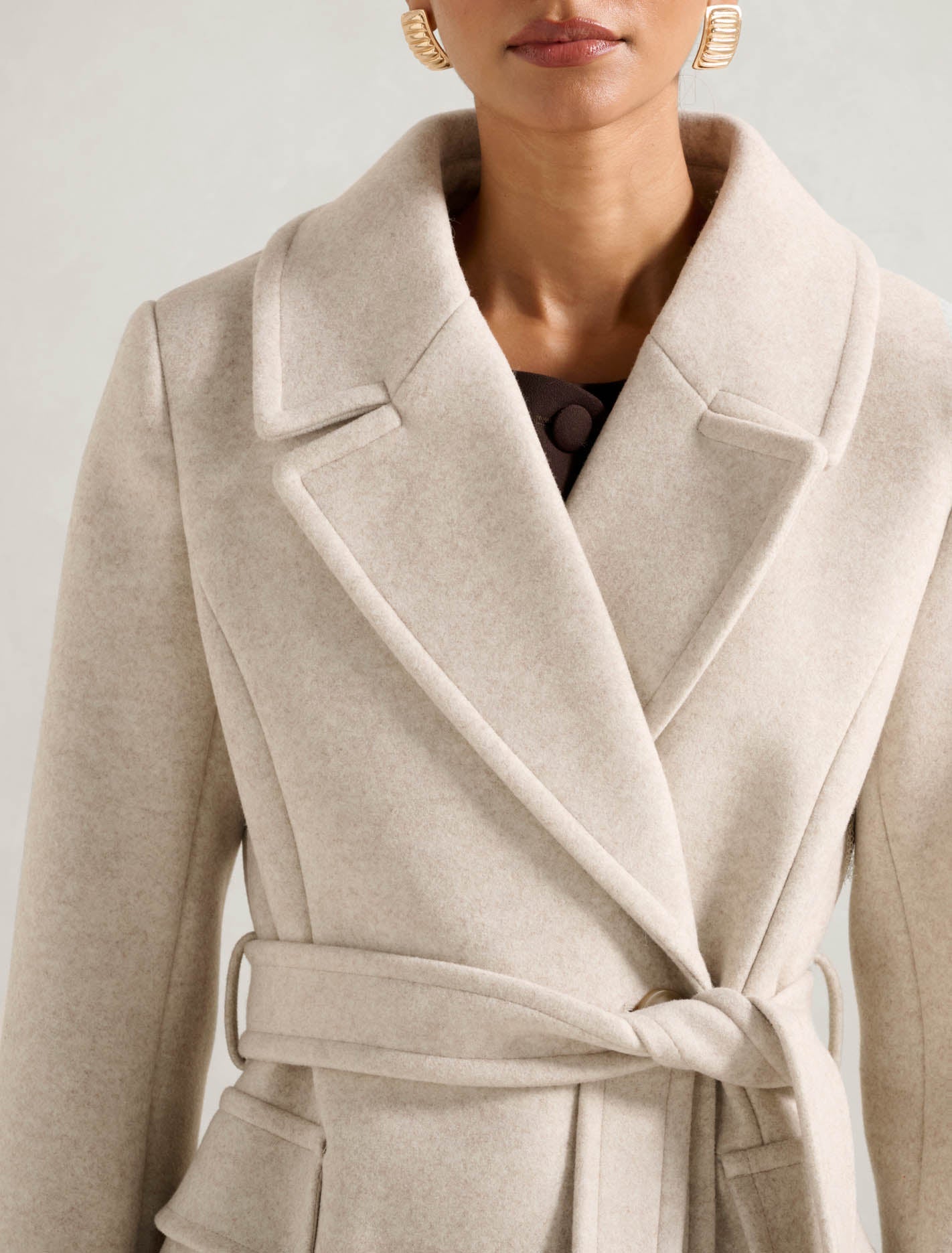 Chelsea Petite Double-Breasted Faux Fur Collar Coat Oatmeal Marle