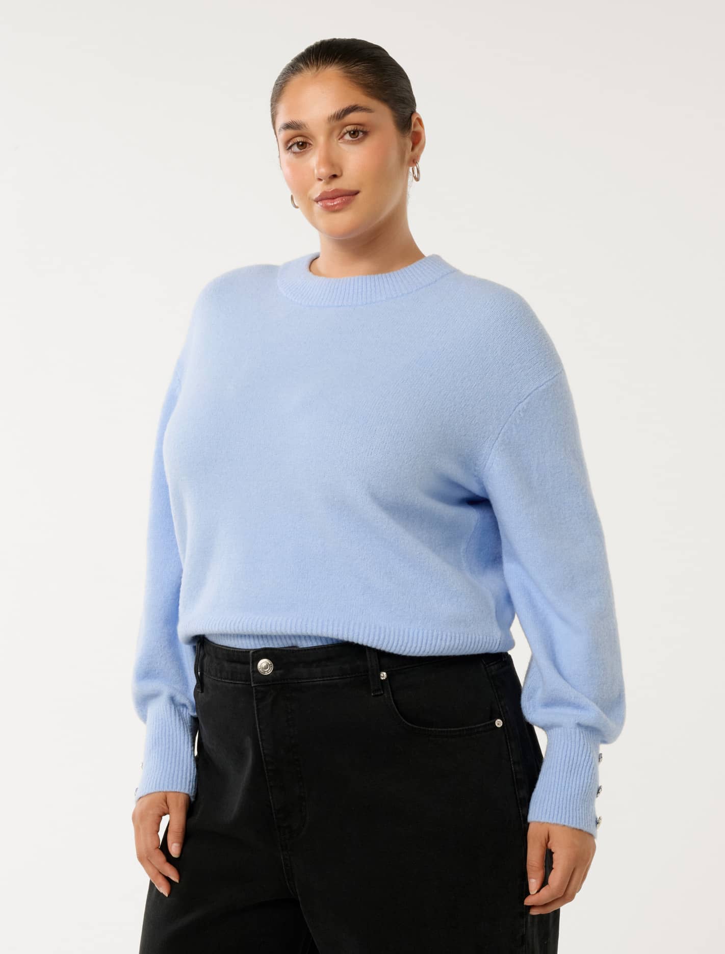 Millie Curve Crew Neck Jumper Dusty Blue