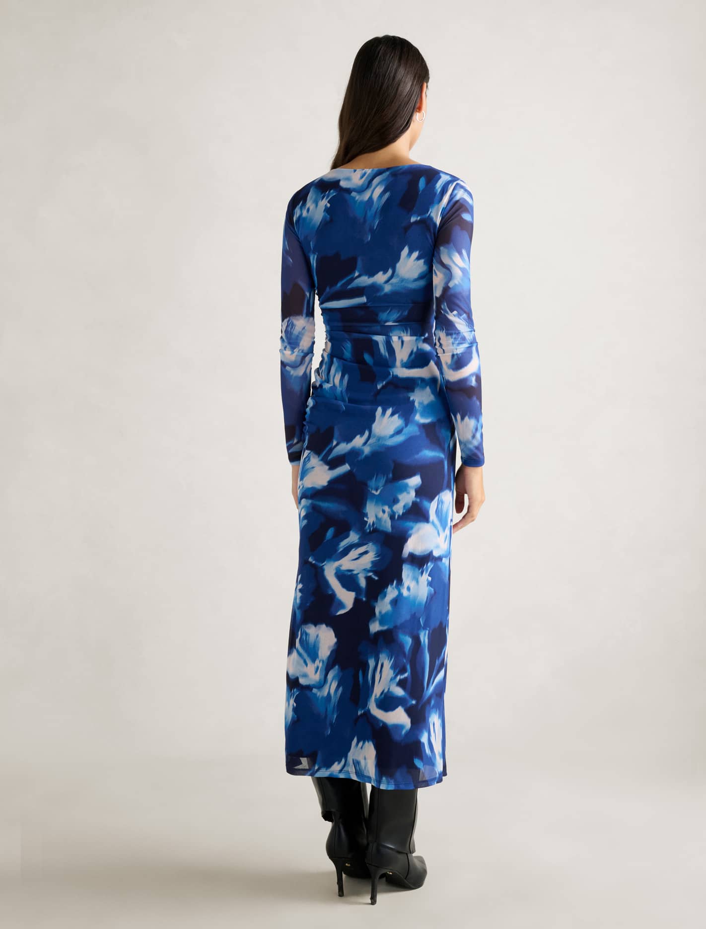 Alannah Mesh Long Sleeve Midi Dress Blue Odella Floral